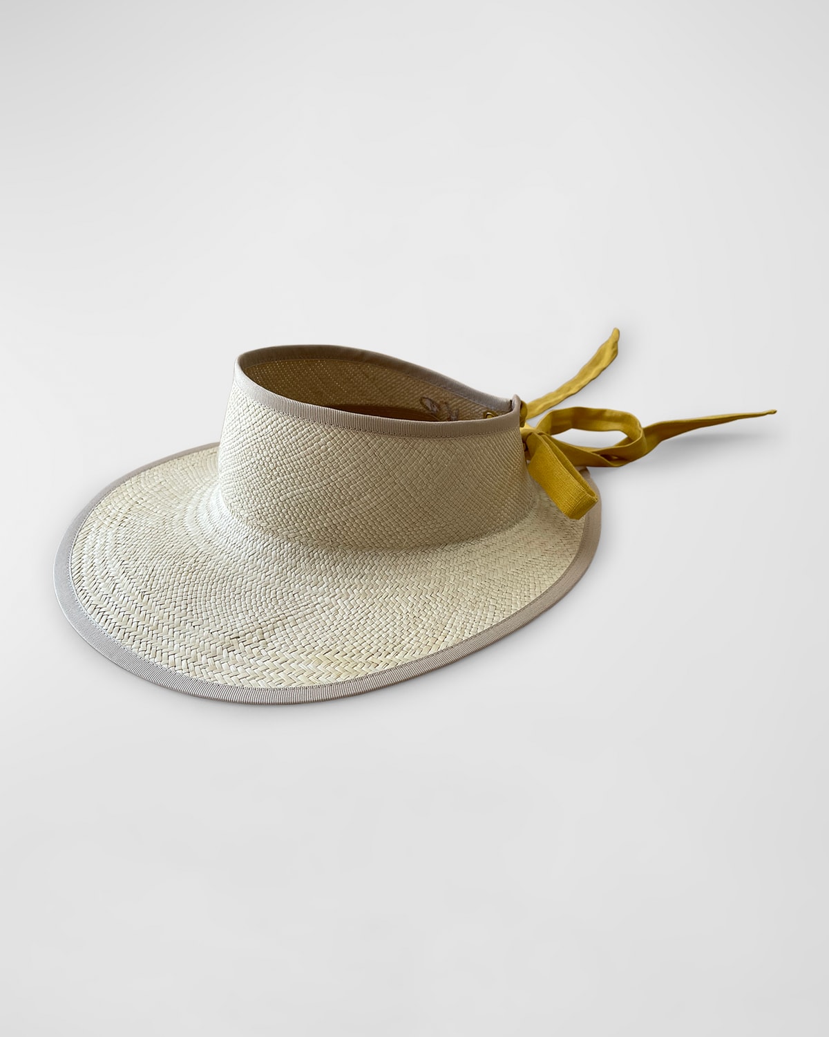 Mia Woven Straw Visor With a Linen Scarf
