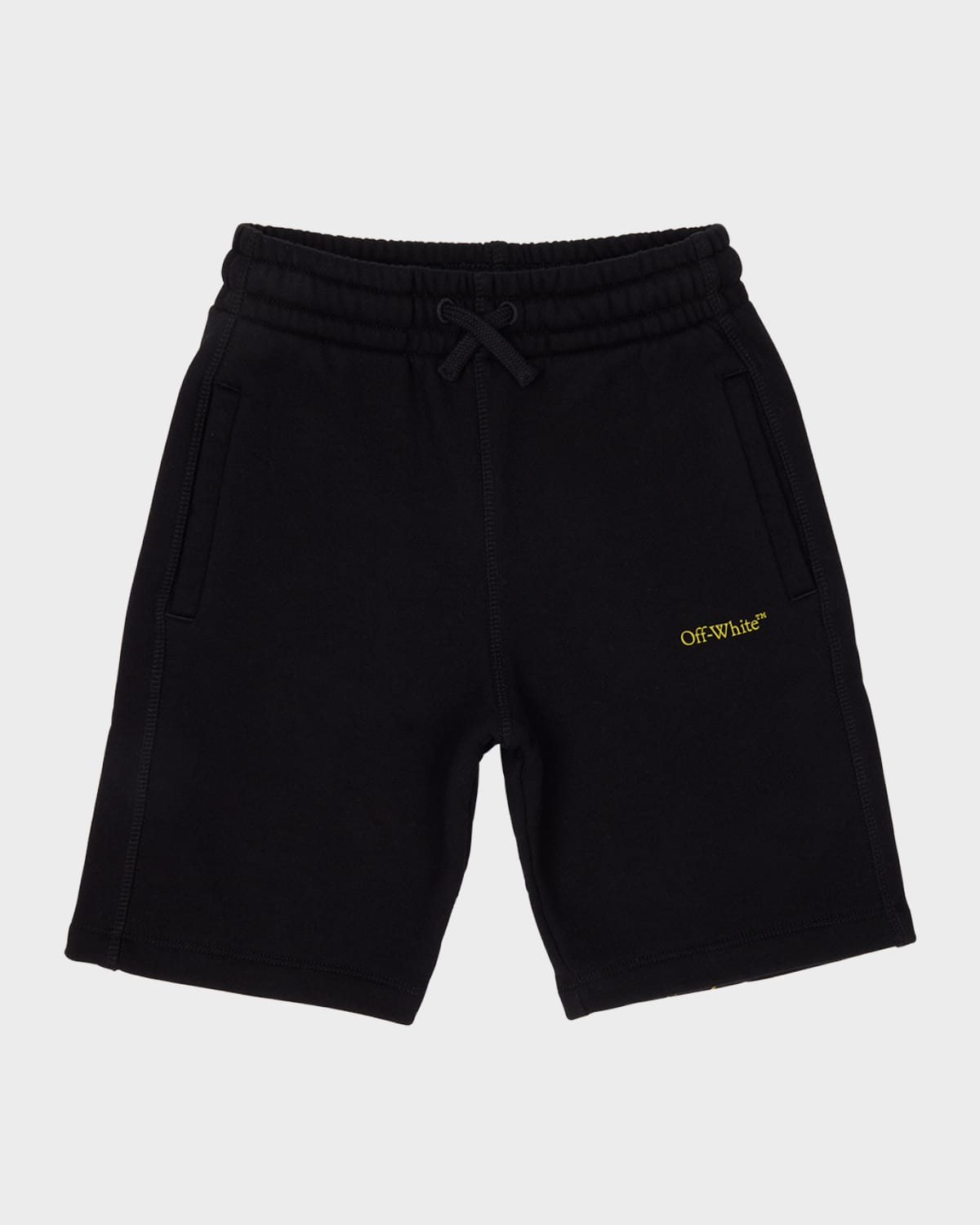 Shop Off-white Boy's Bookish Logo-print Diagonal Graphic Sweat Shorts In Black/lime