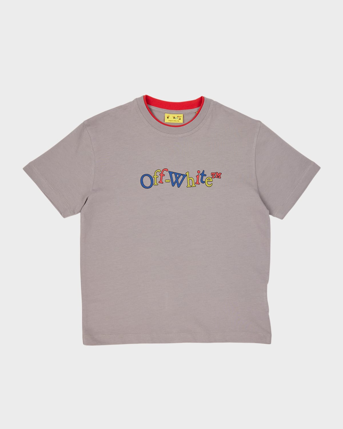 Shop Off-white Boy's Bookish Logo-print T-shirt In Grey/lime