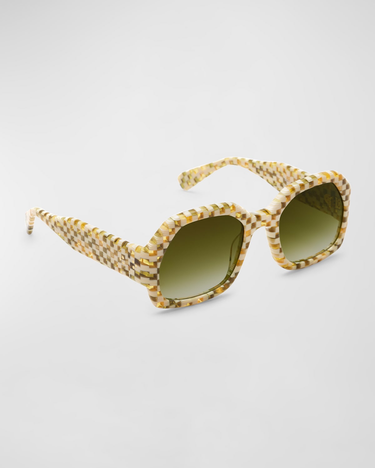 Shop Krewe Naomi Checkered Acetate Round Sunglasses In Yuzu