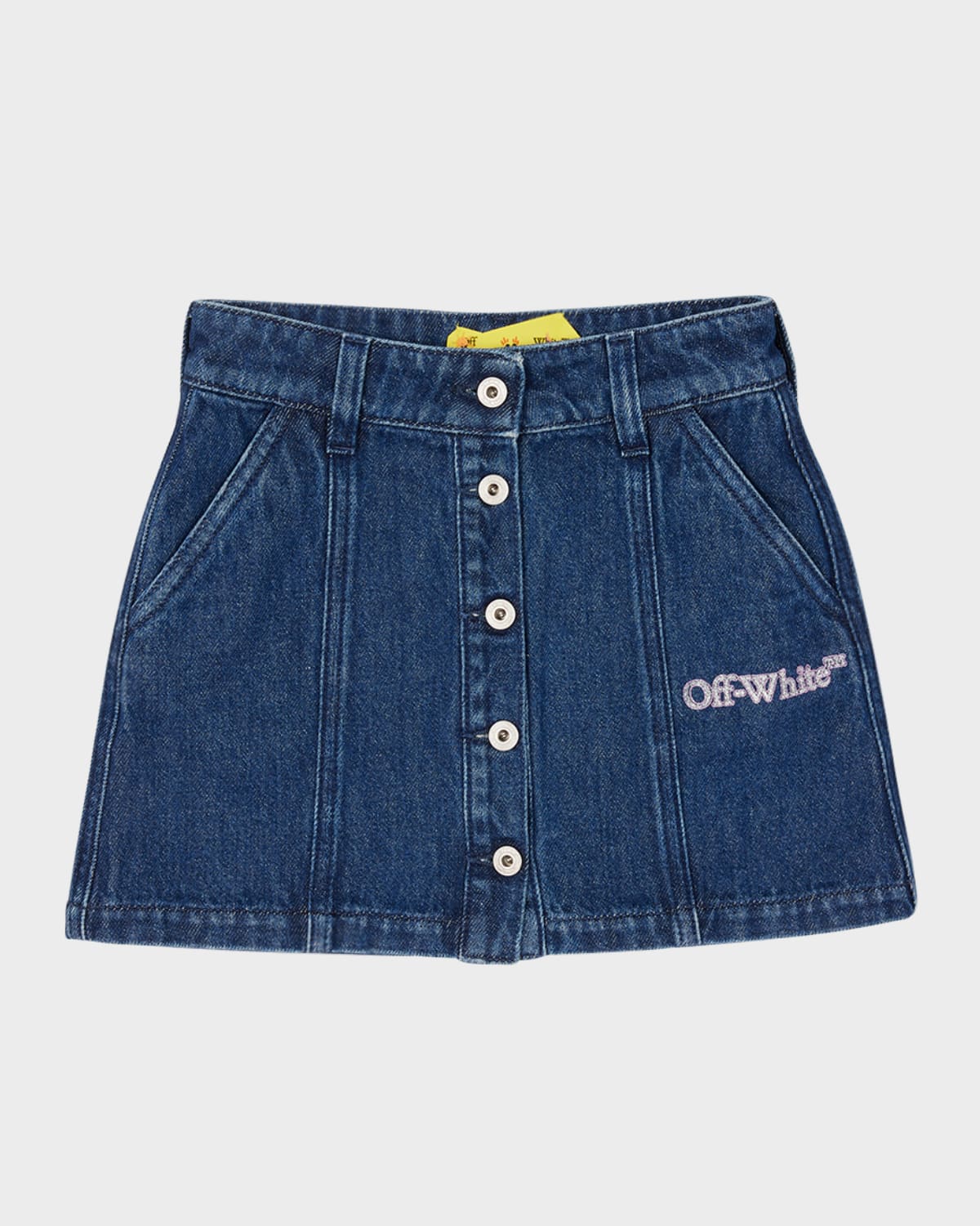 Girl's Glitter Logo-Print Denim Skirt, Size 4-12
