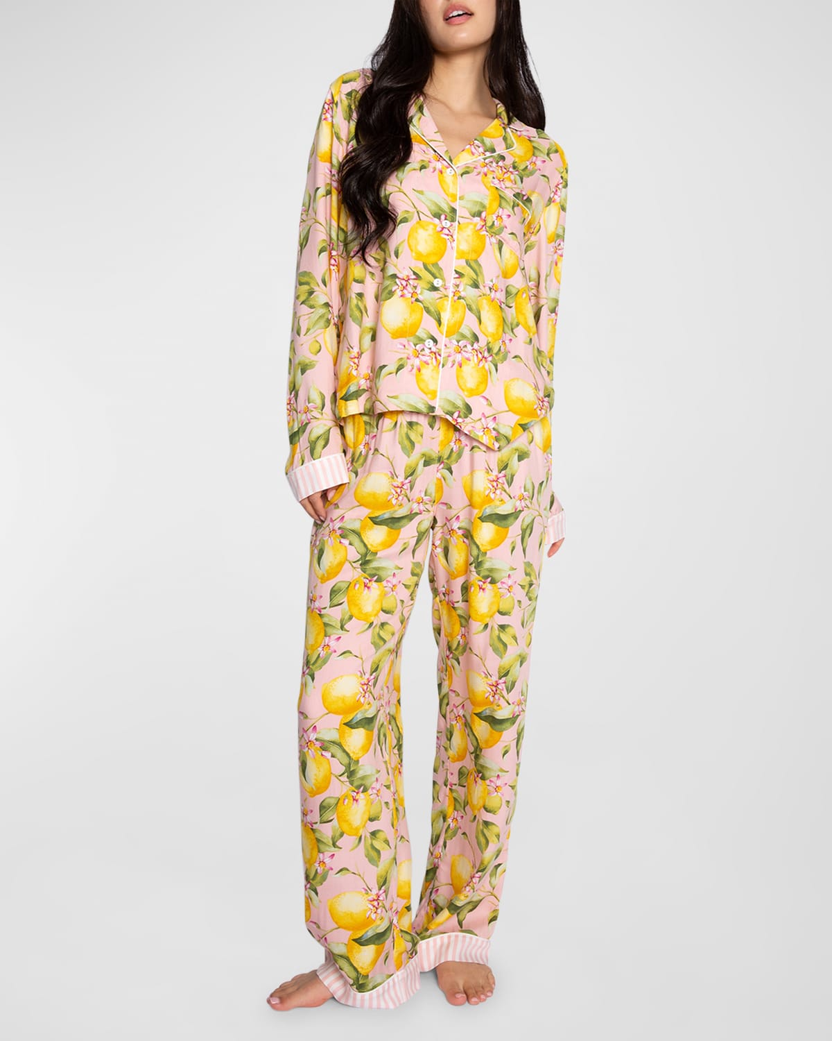 Pj Salvage In Full Bloom Lemon-print Sateen Pajama Set