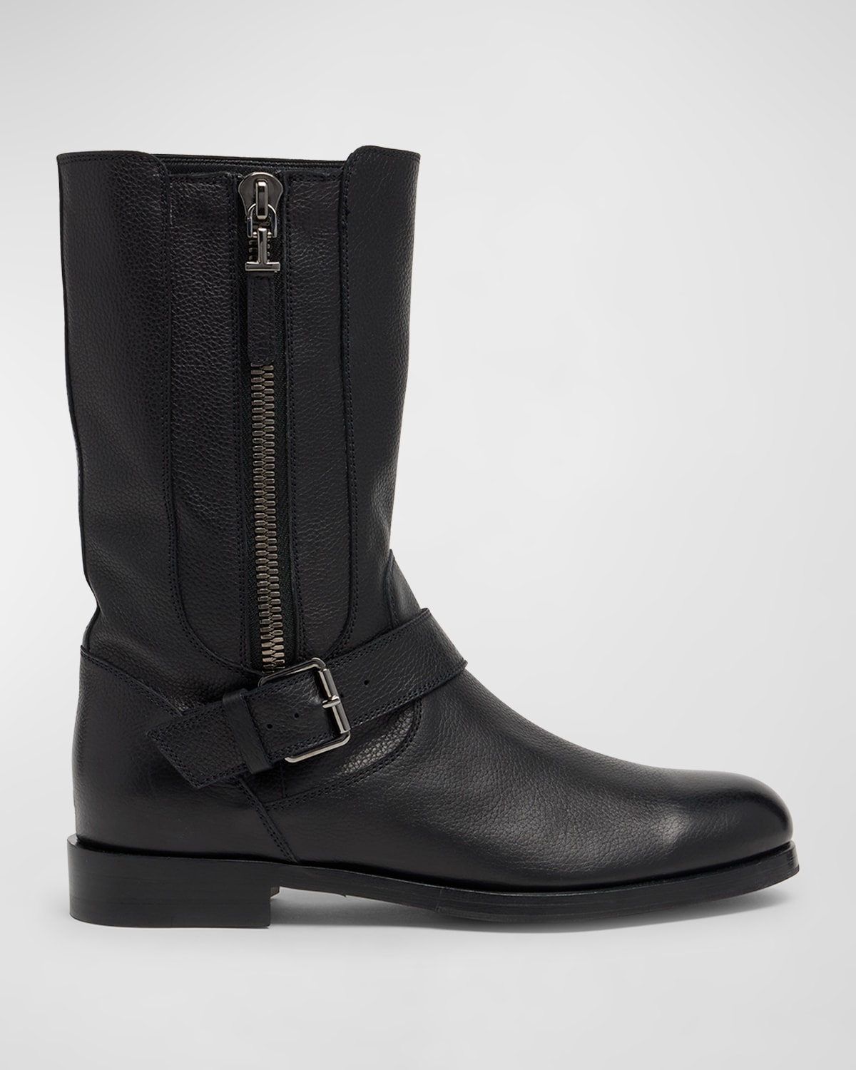TOM FORD LEATHER BUCKLE ZIP BIKER BOOTS 