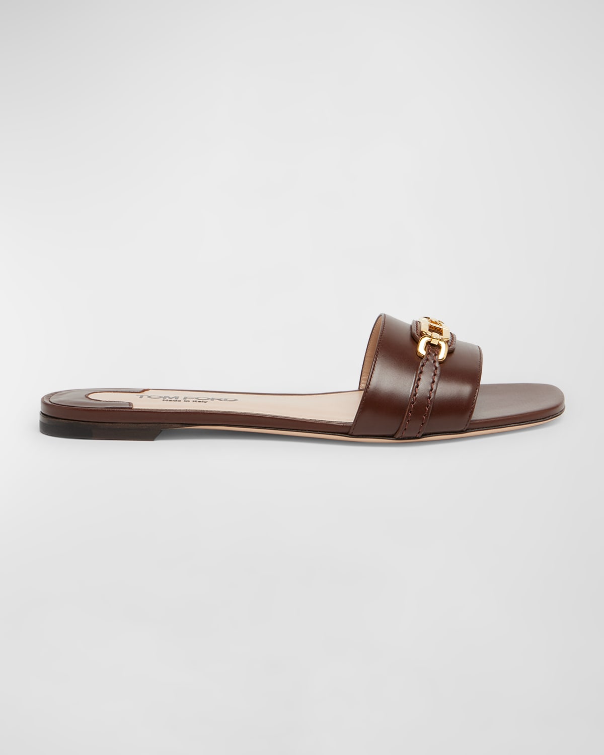 Tom Ford 5mm Whitney Soft Leather Flat Slides In Brown