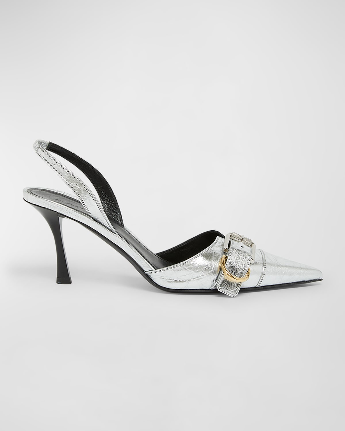 Givenchy Voyou Metallic Buckle Slingback Pumps In 040-silvery