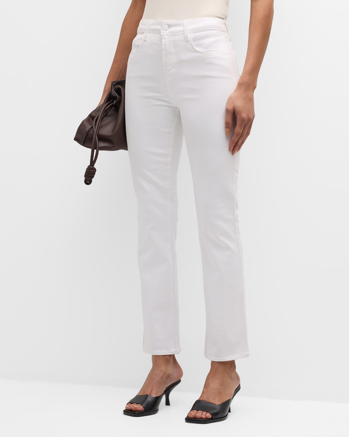Shop L Agence Tati High-rise Cropped Micro Bootcut Jeans In Blanc Coated