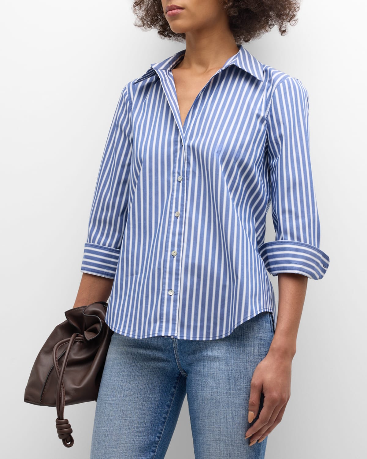 Shop L Agence Daniella Stripe Button-front Shirt In Navyblue Stripe