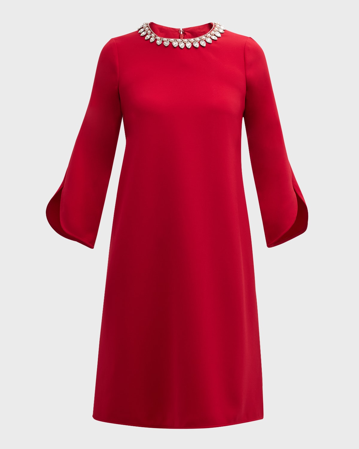 Rickie Freeman For Teri Jon Crystal-embellished Crepe Midi Shift Dress In Red