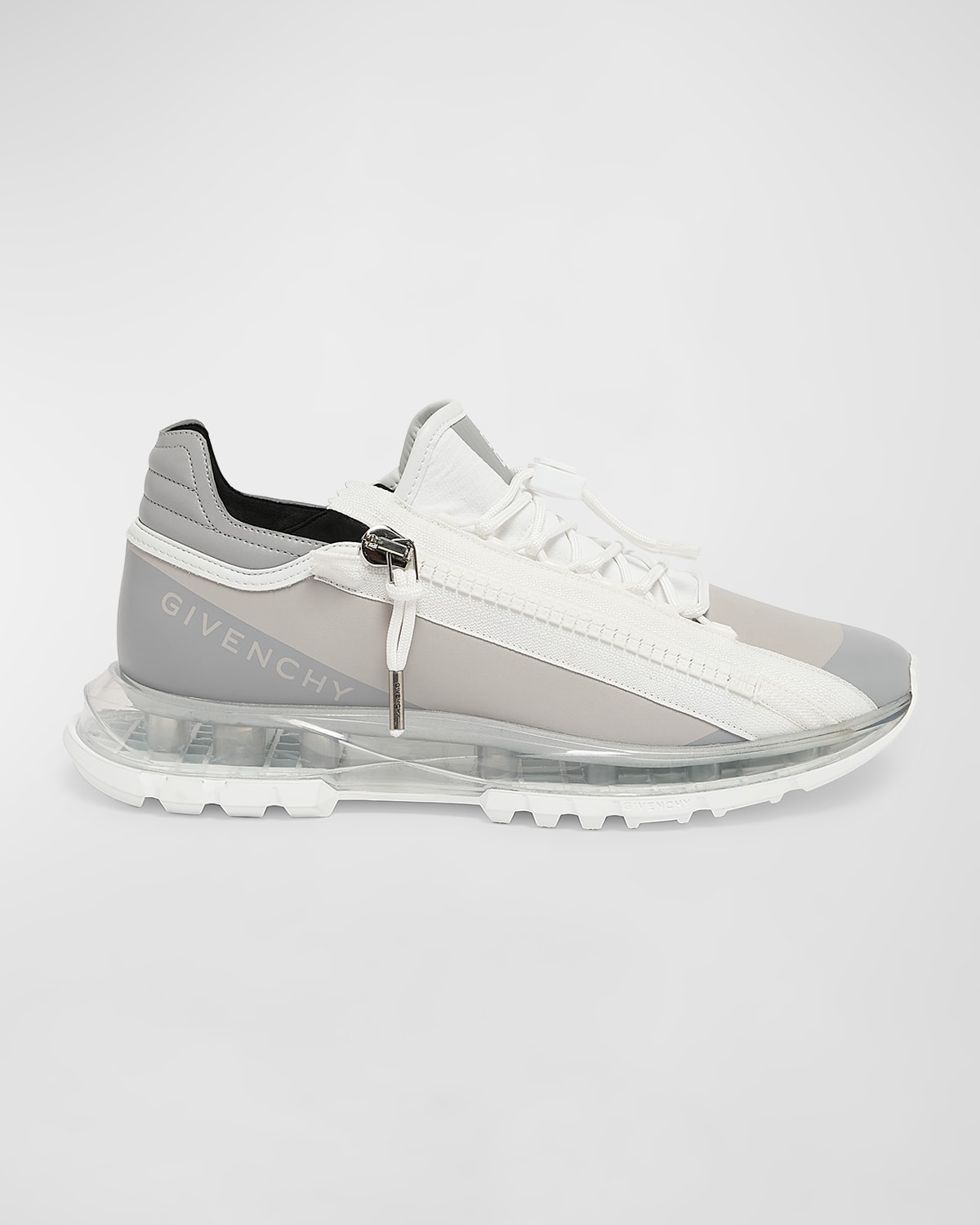 Givenchy Men's Spectre Leather Zip Runner Sneakers In Gray