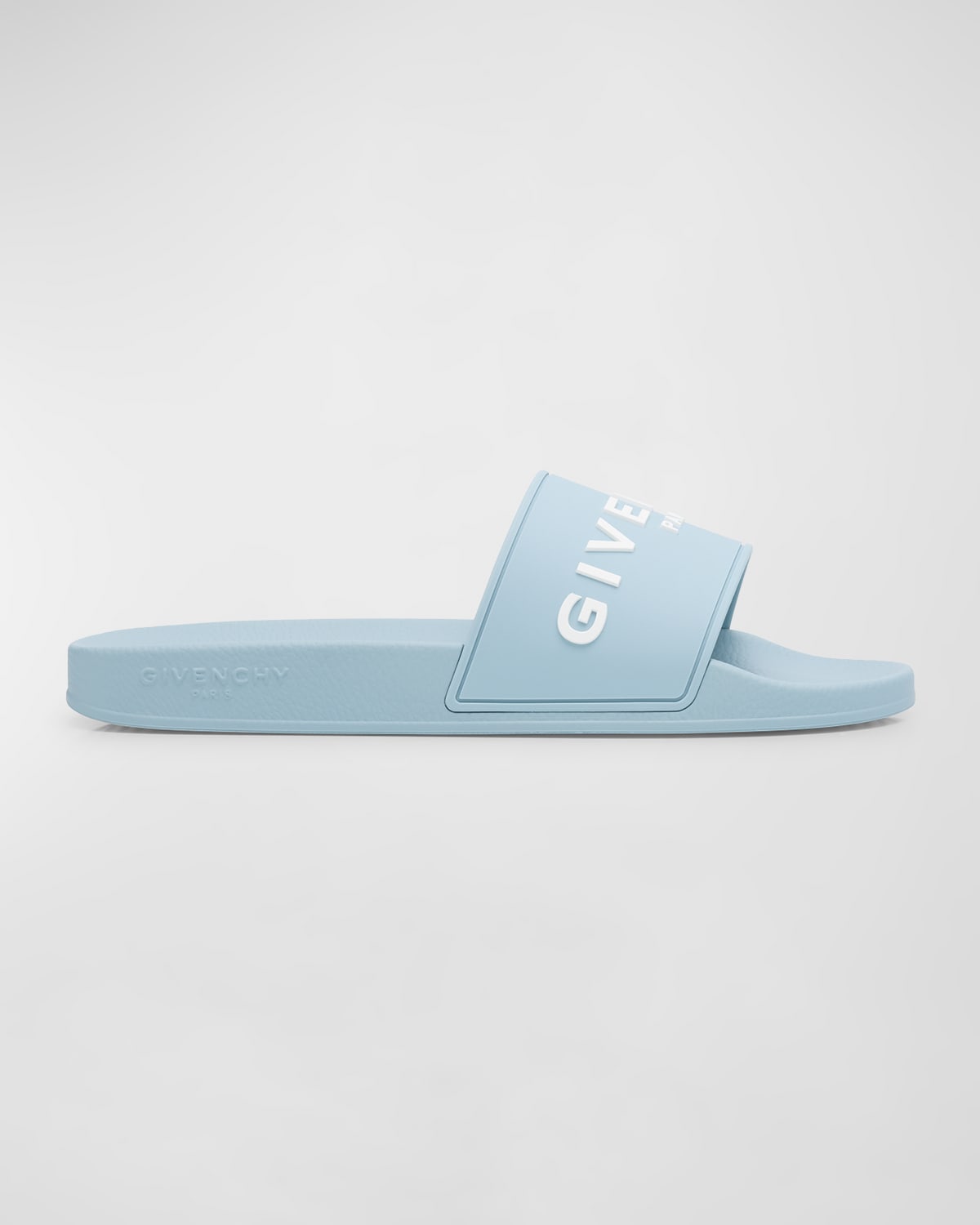 Shop Givenchy Men's Leather Logo Slide Sandals In Sky Blue