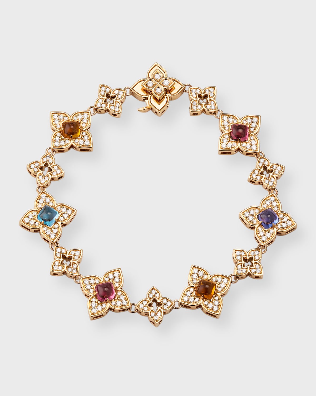 18K Rose Gold Bracelet with Diamonds and Semiprecious Stones