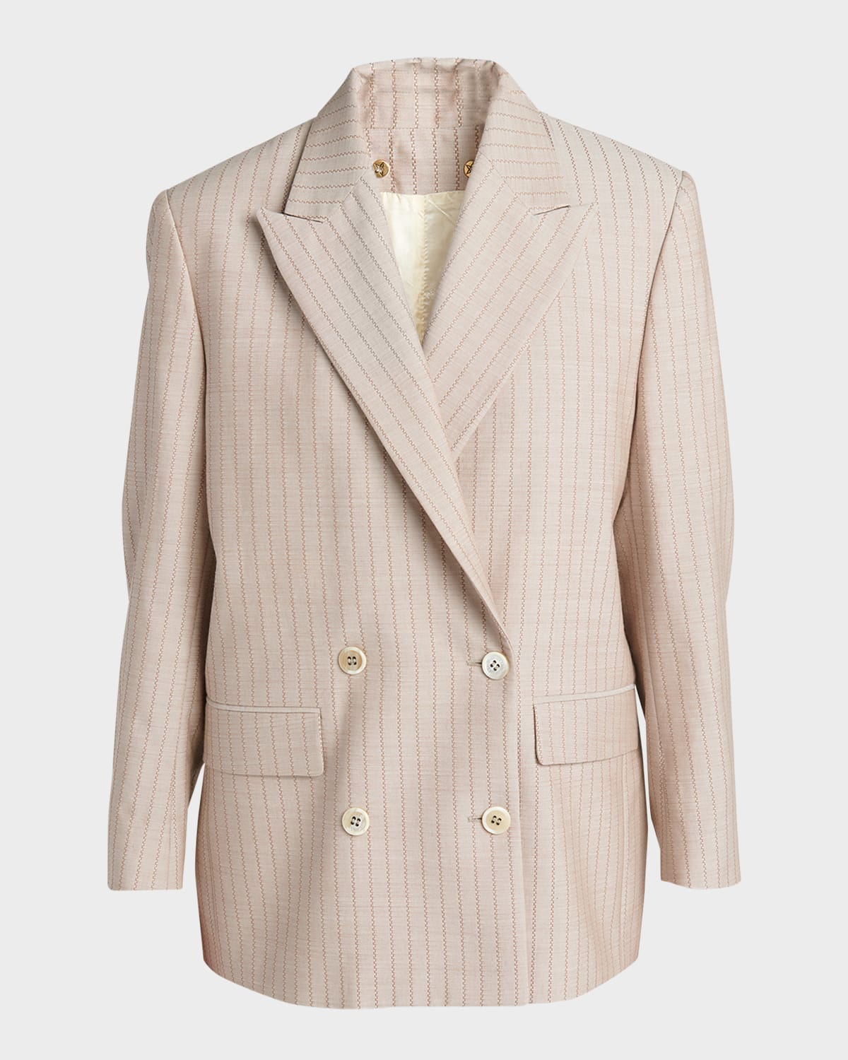 Shop Golden Goose Stripe Jacquard Double-breasted Blazer In Almondine