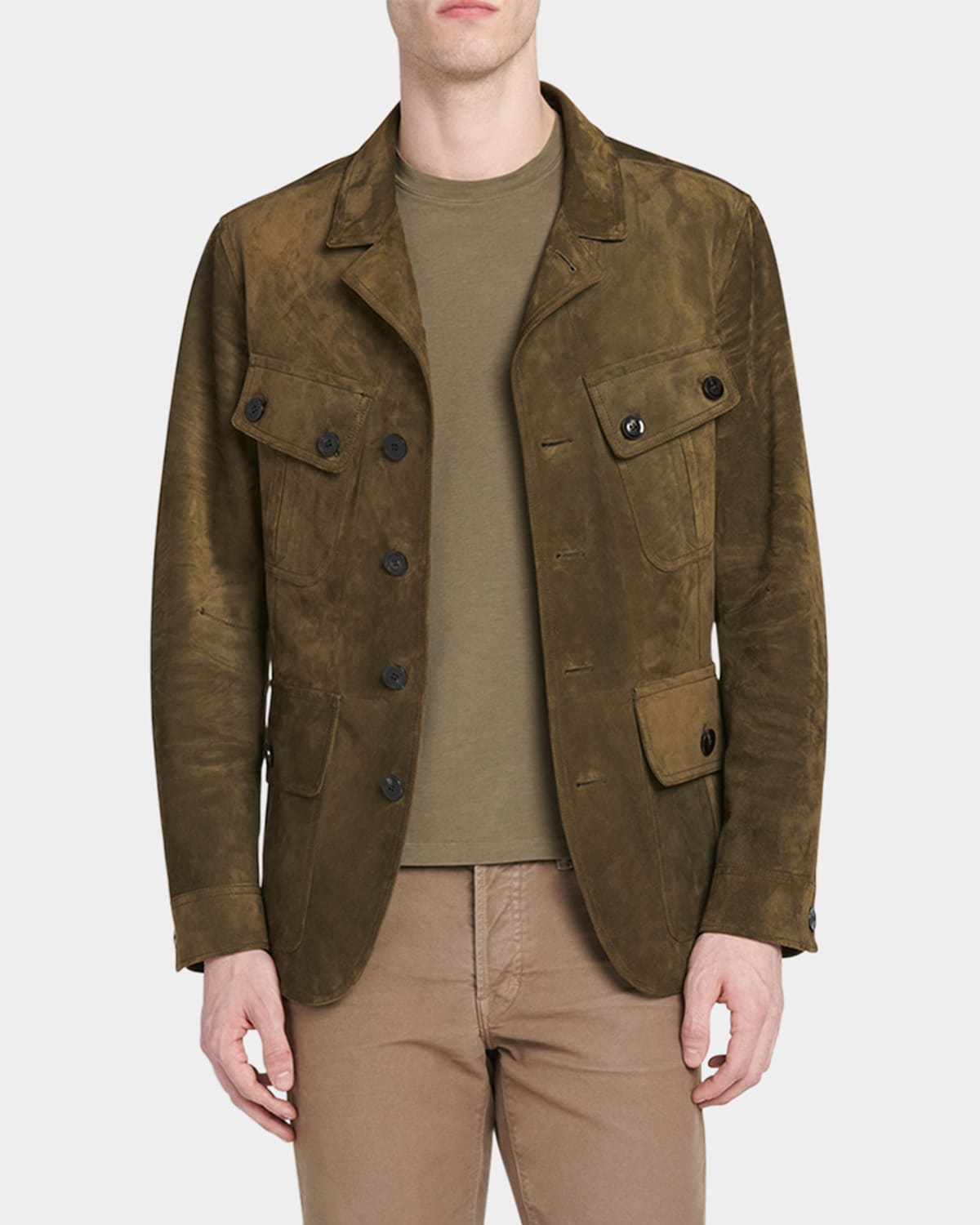 Shop Tom Ford Men's Cashmere-suede Sartorial Military Jacket In Military G