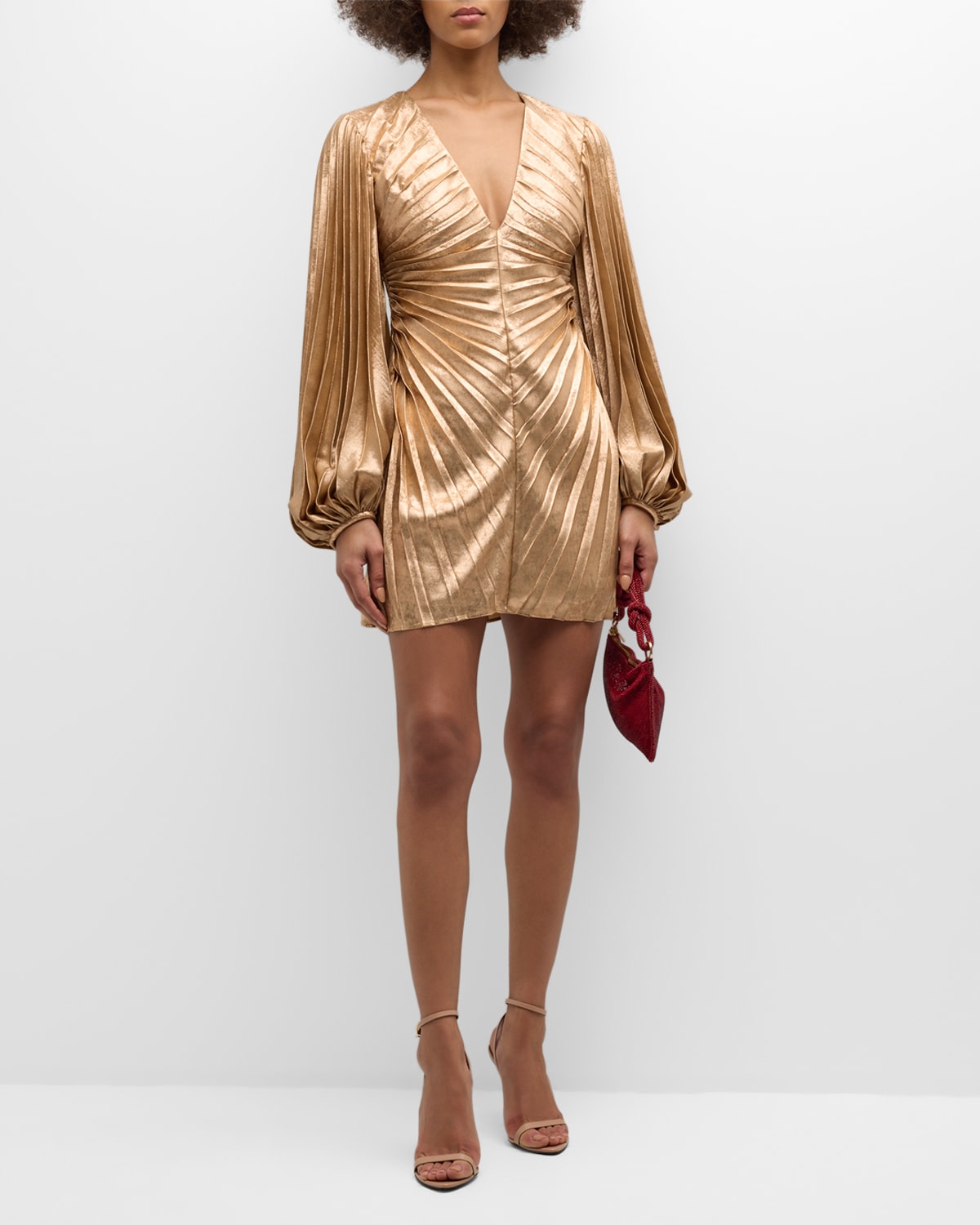 Acler Rothbury Pleated Metallic Mini Dress In Gold
