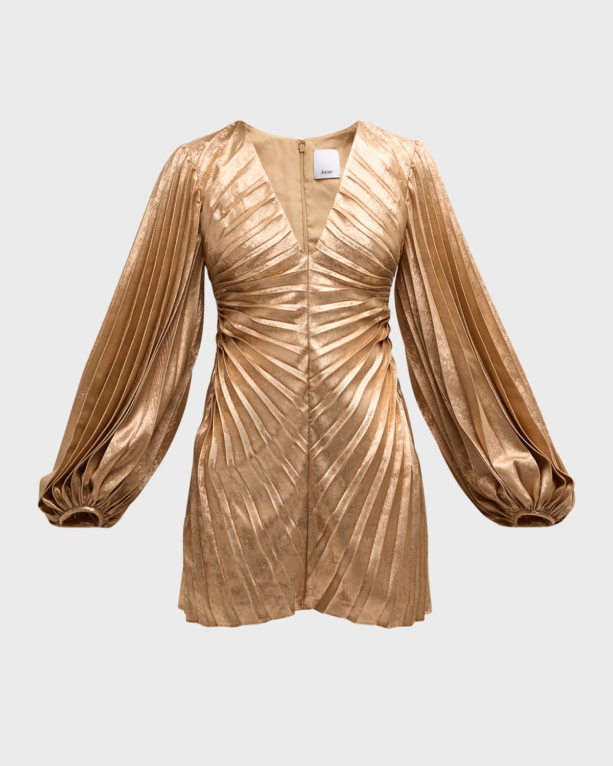 Shop Acler Rothbury Pleated Metallic Mini Dress In Caramel Metallic