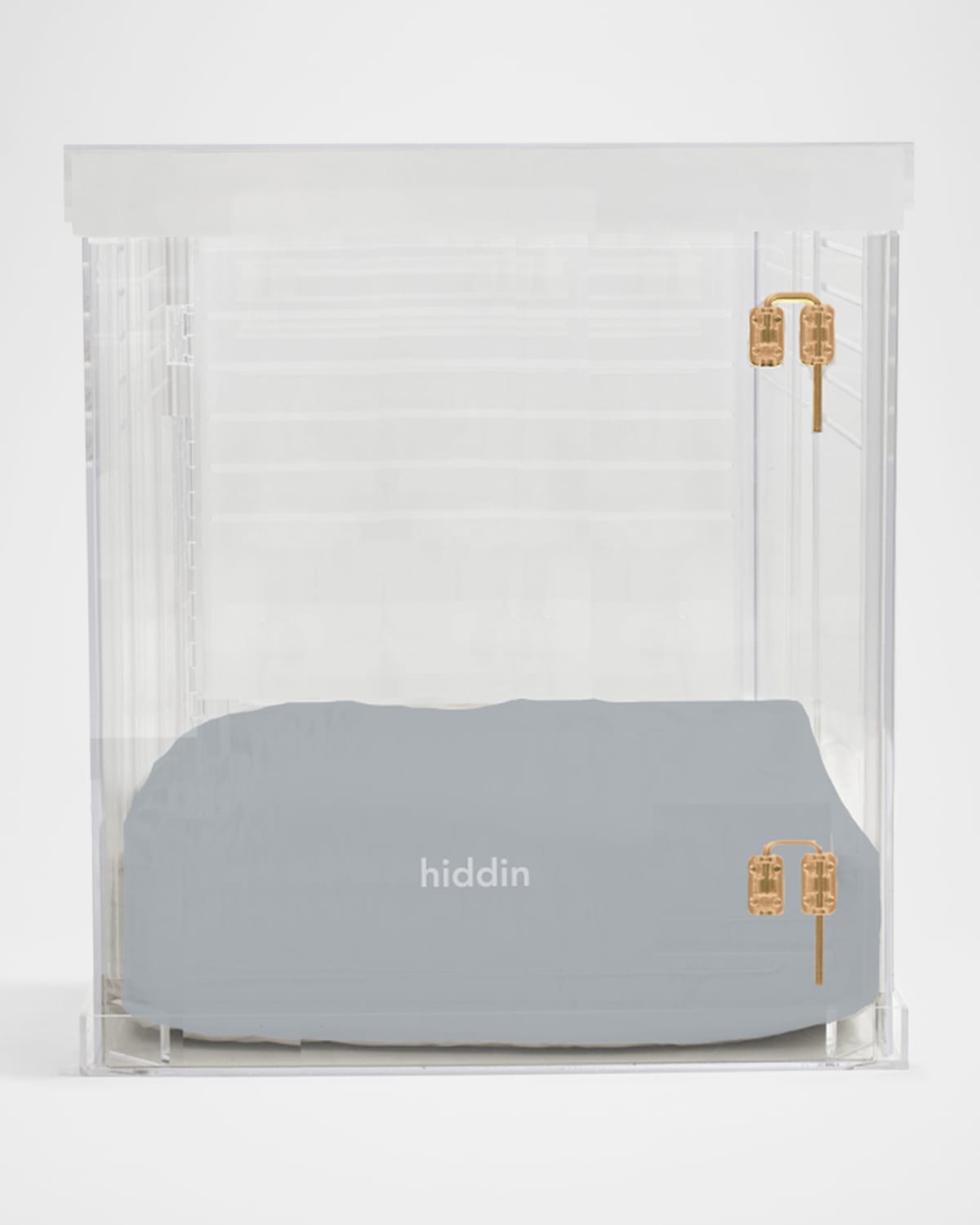 Hiddin Medium Clear View Pet Crate With Golden Latch In Grey