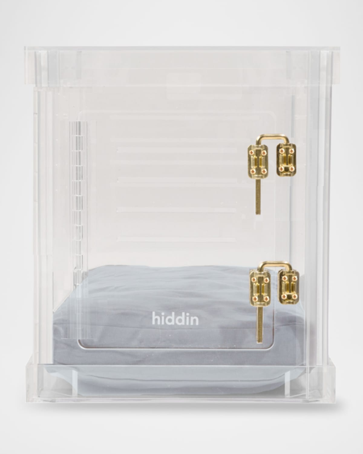 Hiddin Small Clear View Pet Crate With Golden Latch In Grey