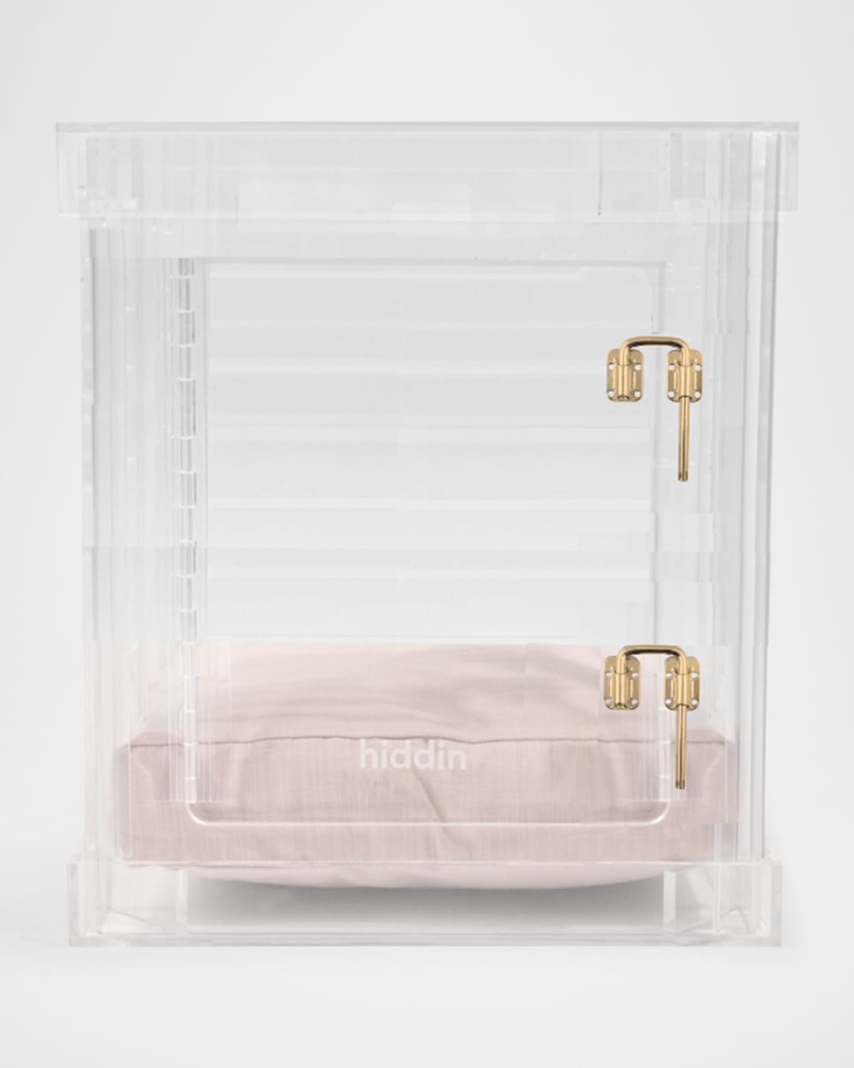 Hiddin Small Clear View Pet Crate With Golden Latch In Blush