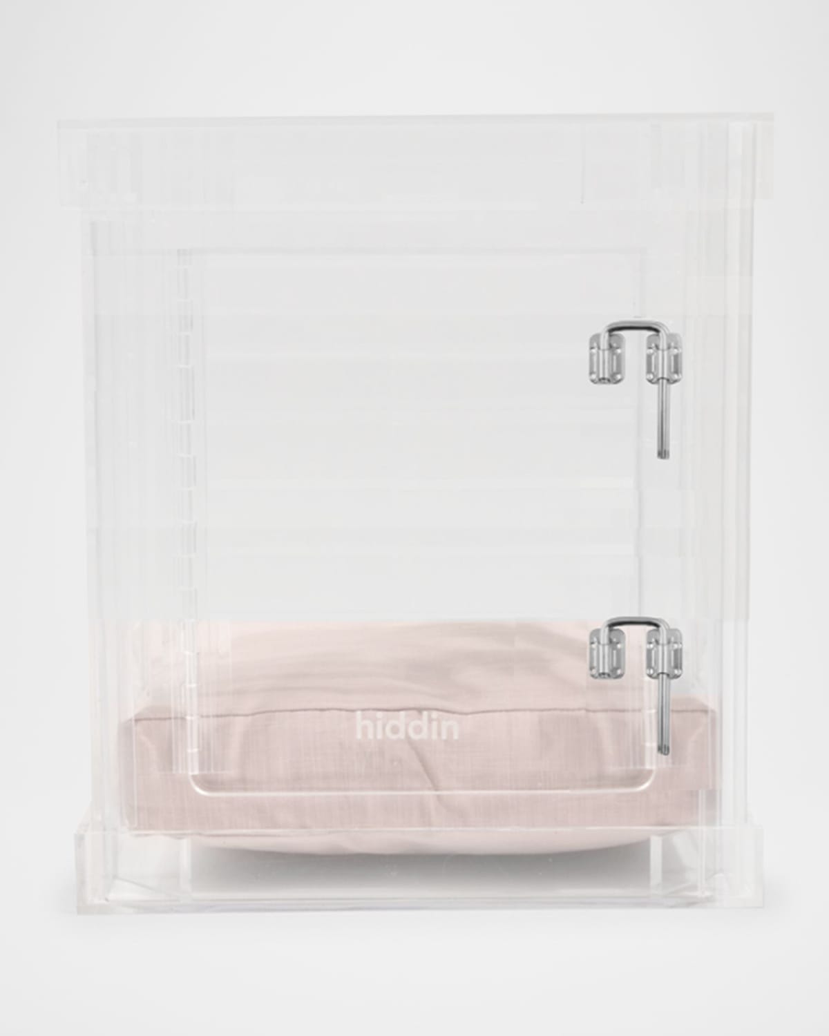 Hiddin Small Clear View Pet Crate With Silver Latch In Blush
