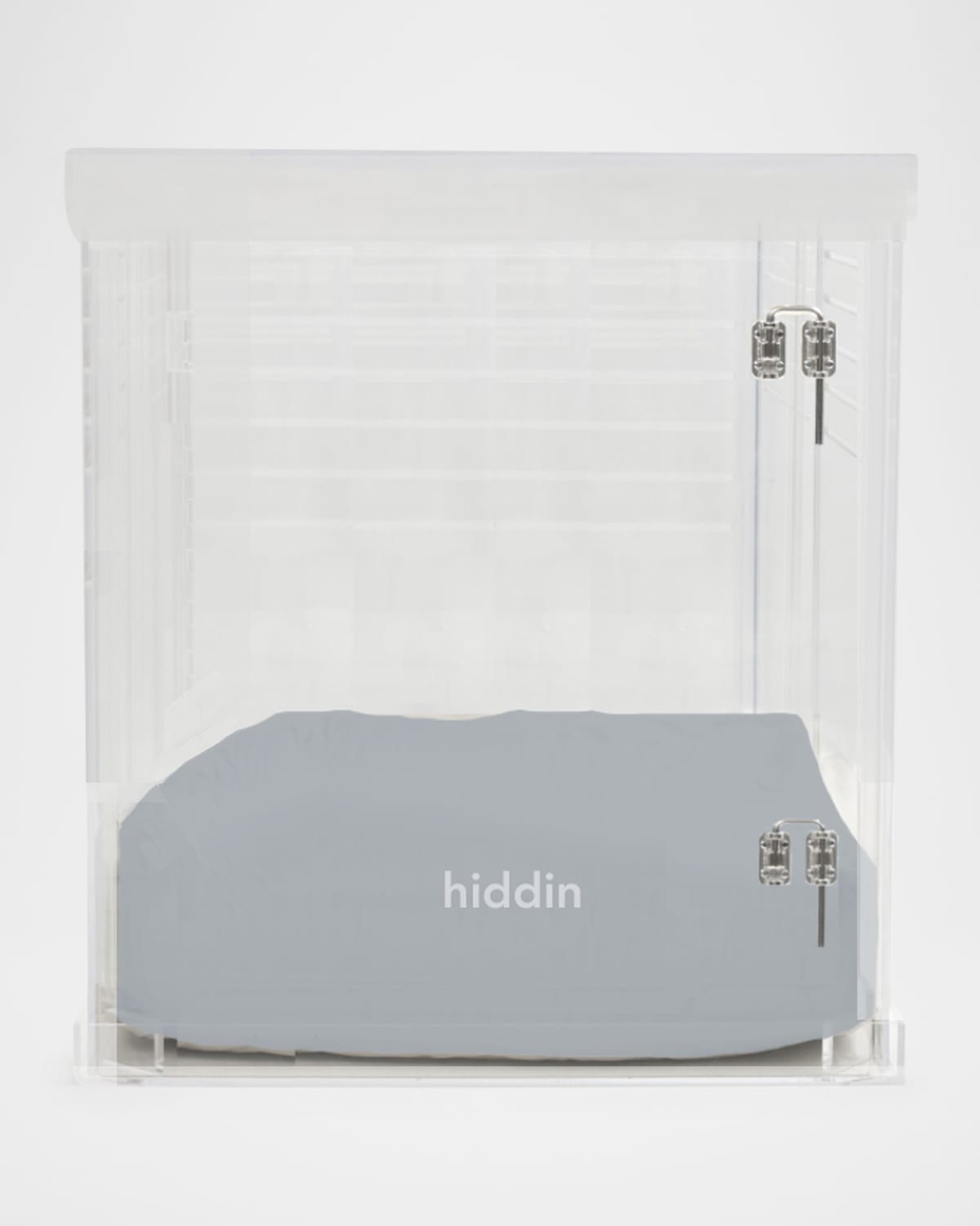 Hiddin Large Clear View Pet Crate With Silver Latch In Grey