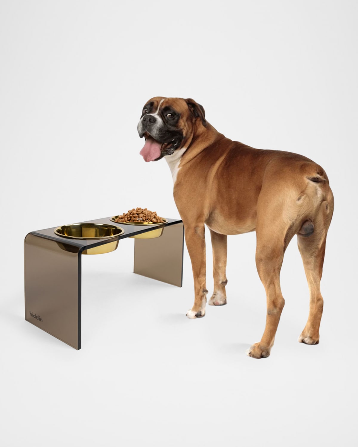 Hiddin Large Bronze Double Bowl Pet Feeder - 2 Qt Golden Bowls In Gold