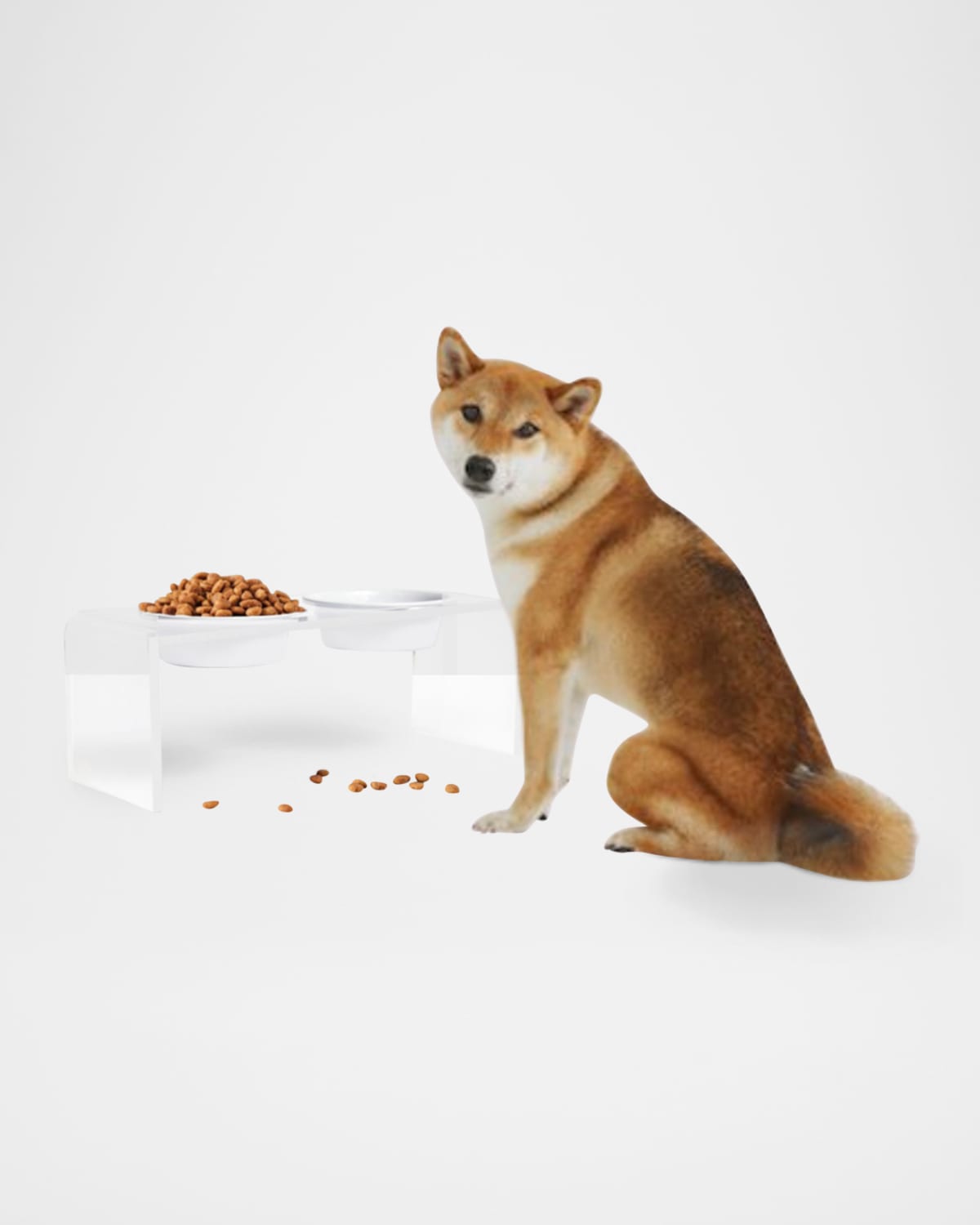 Hiddin Medium Clear Double Bowl Pet Feeder, 1 Quart In White