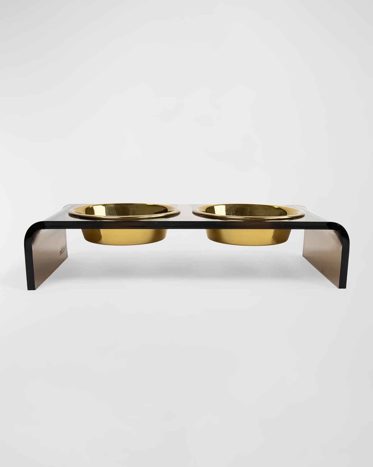 Hiddin Small Bronze Double Bowl Pet Feeder, 1 Pint Golden Bowls In Brown