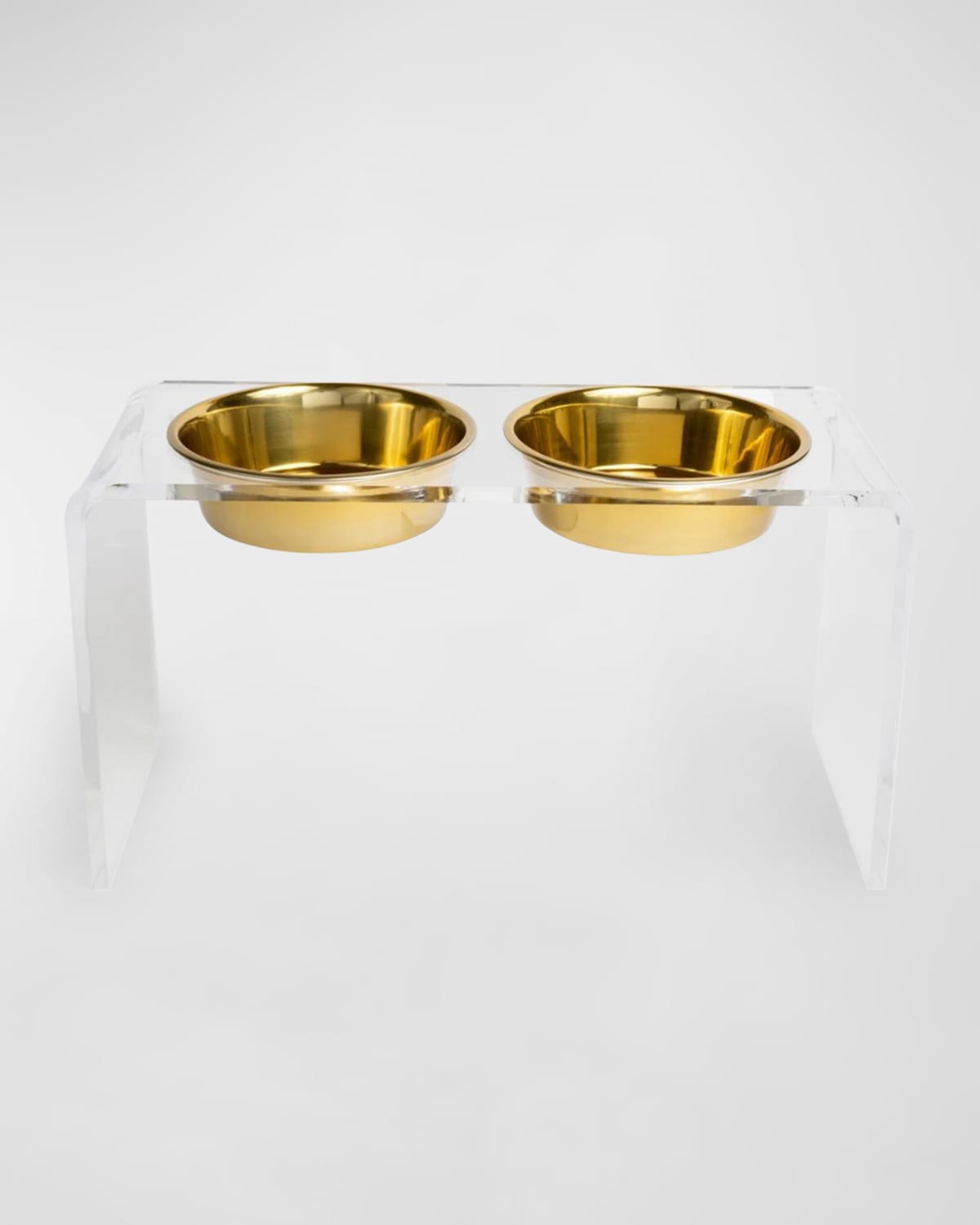 Hiddin Large Clear Double Golden Bowl Pet Feeder, 2 Qts In Gold