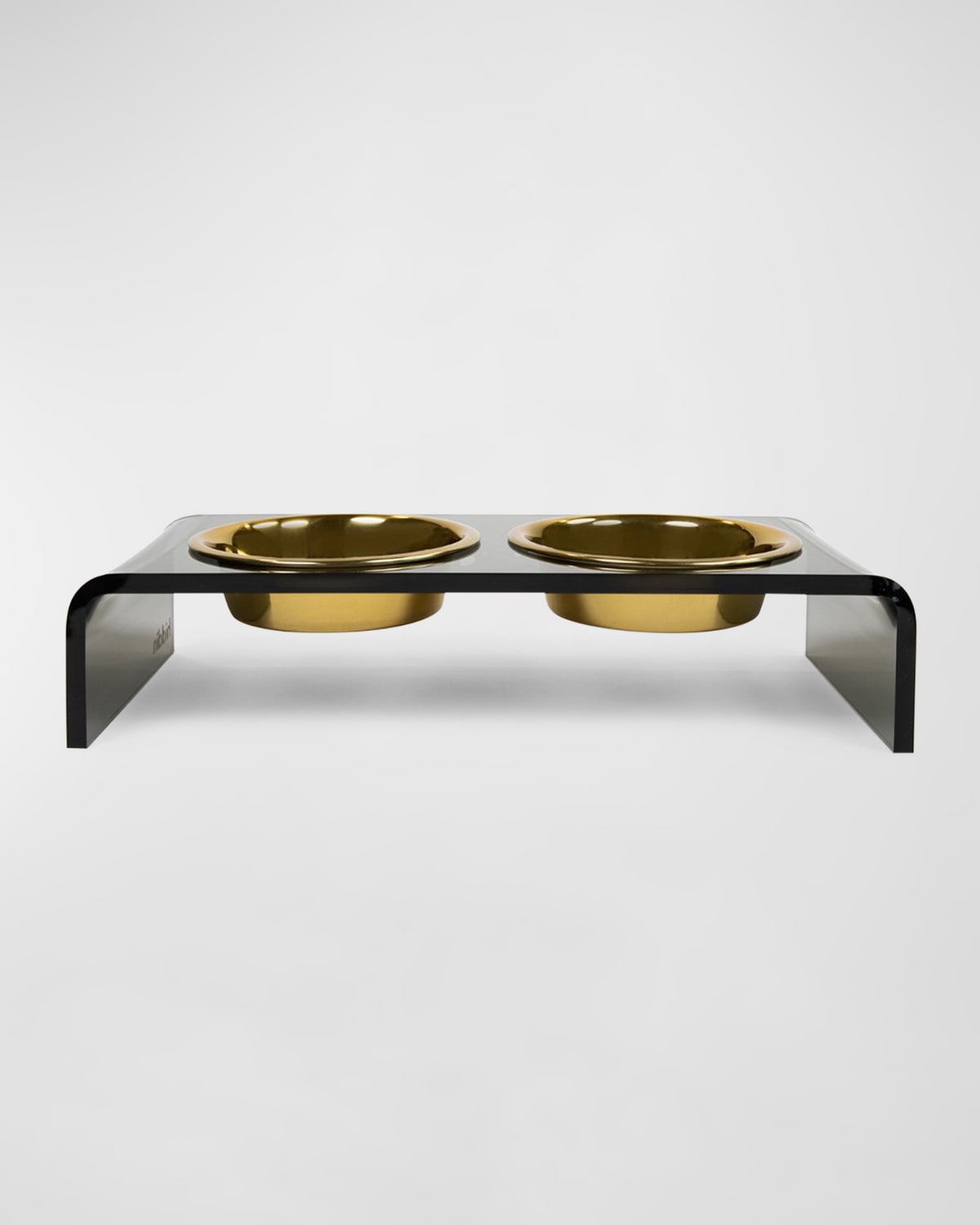 Hiddin Small Smoke Grey Double Golden Bowl Pet Feeder, 1 Pint In Multi