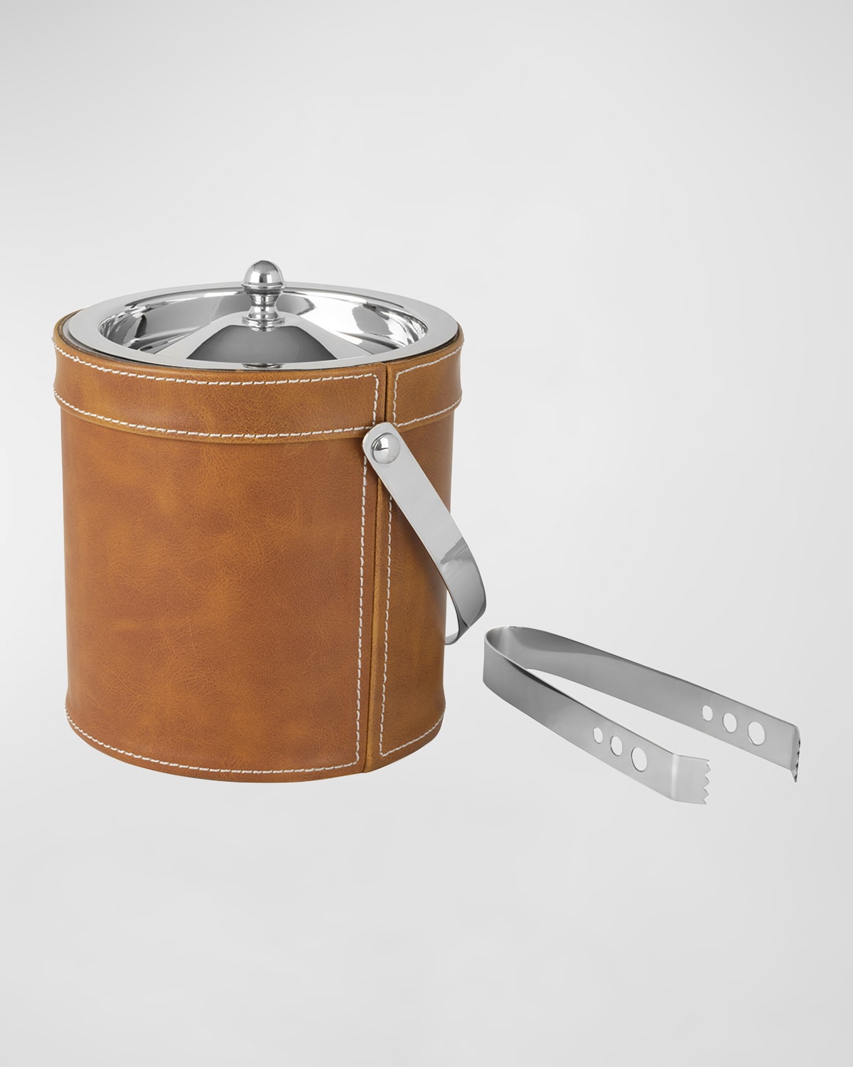 Shop Mikasa Faux Leather Stitched Ice Bucket With Tongs In Brown