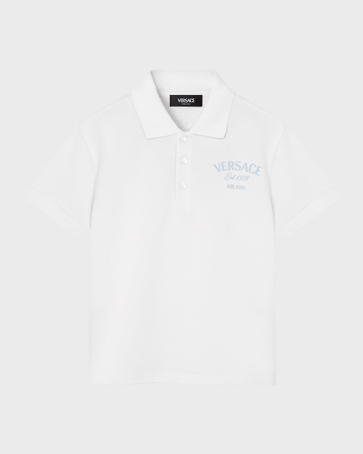 Shop Versace Boy's Logo-print Polo Shirt In White/multicolor