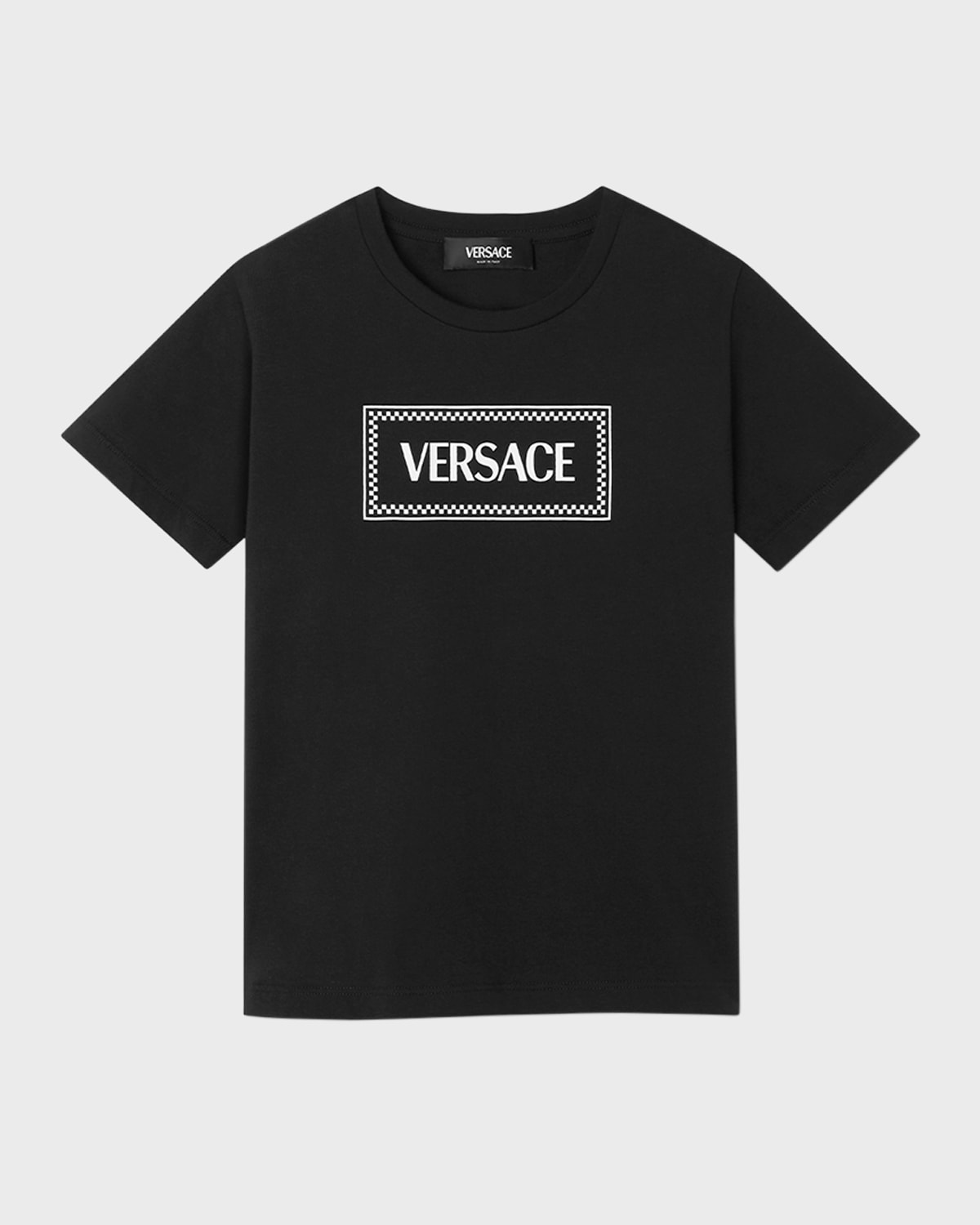 Versace Kids' Boy's Tile Logo-print T-shirt In Black/white