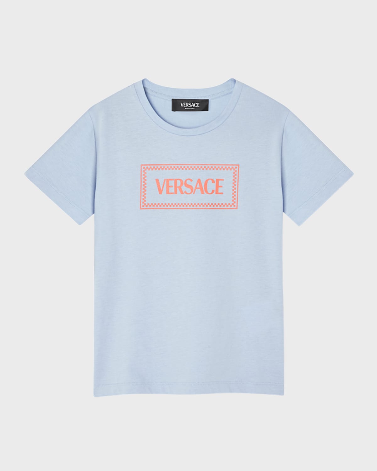 Shop Versace Boy's Tile Logo-print T-shirt In Sky/coral