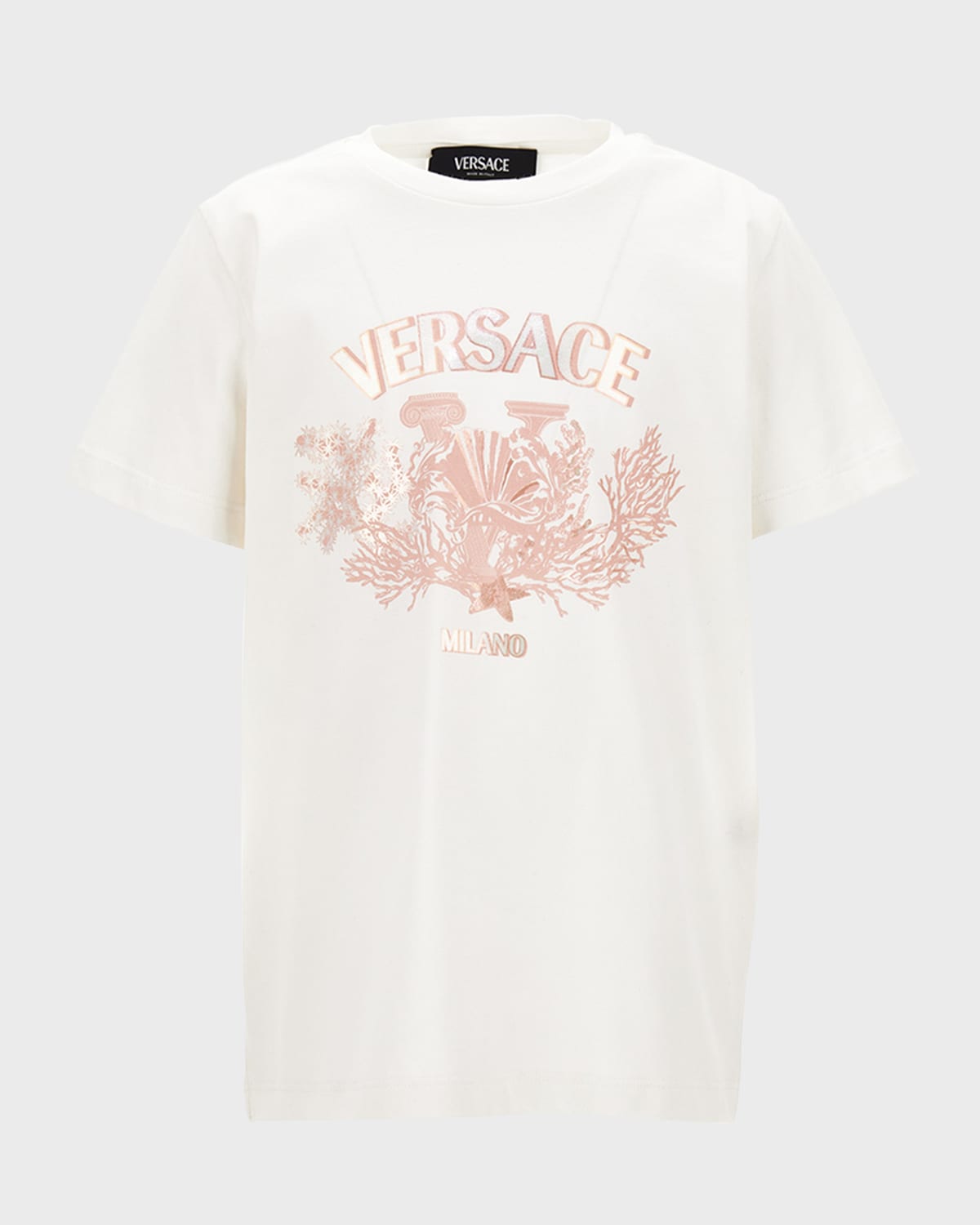 Shop Versace Girl's Classic Logo-print T-shirt In White/pink
