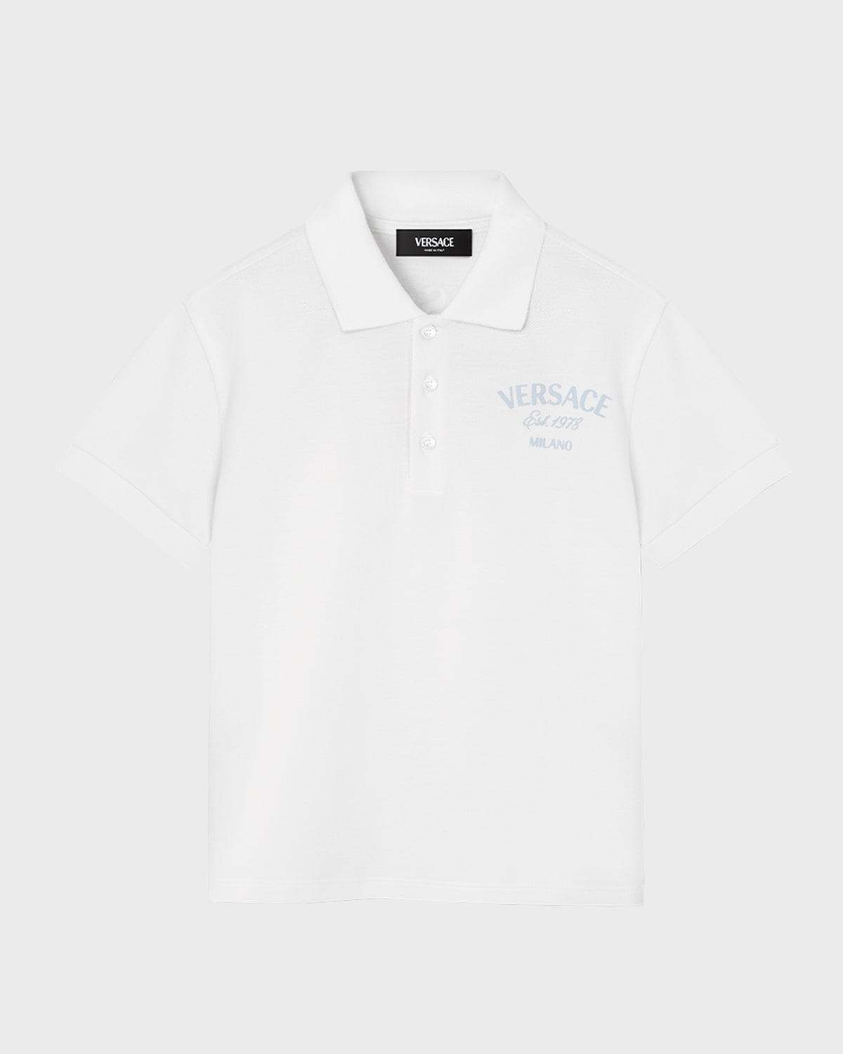 Shop Versace Boy's Logo-print Polo Shirt In White/multicolor