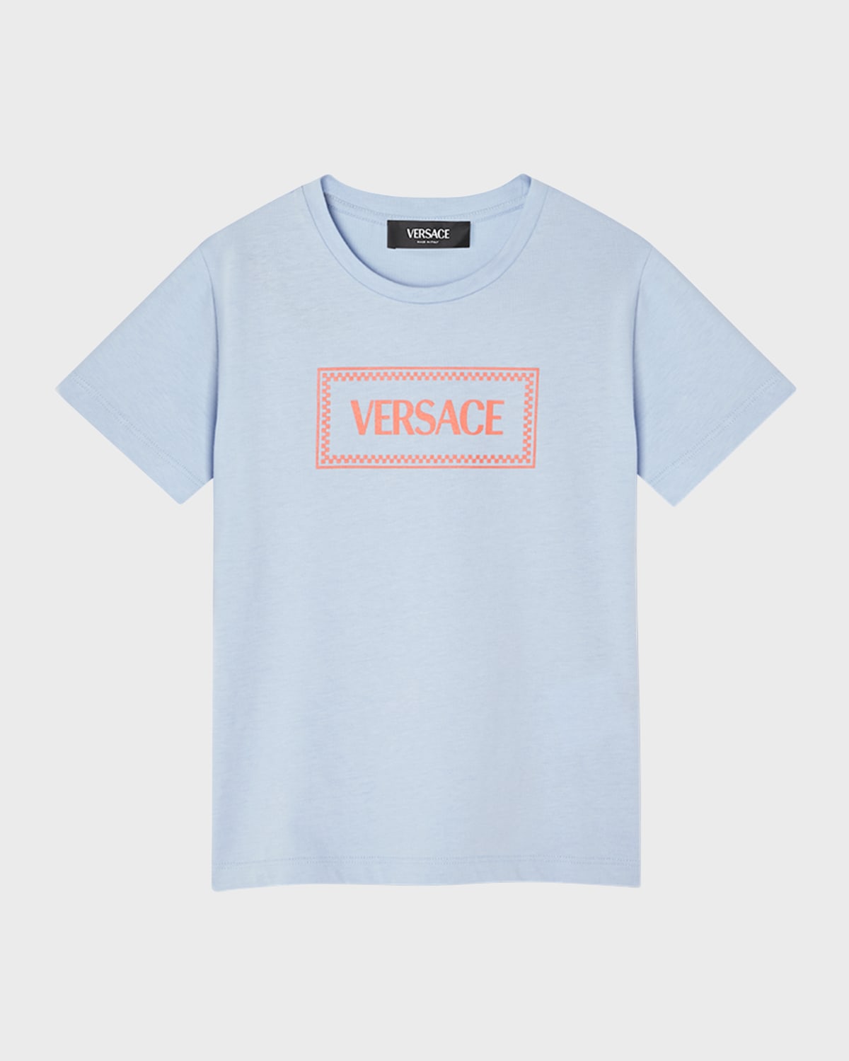 Shop Versace Boy's Tile Logo-print T-shirt, Size8-14 In Sky/coral