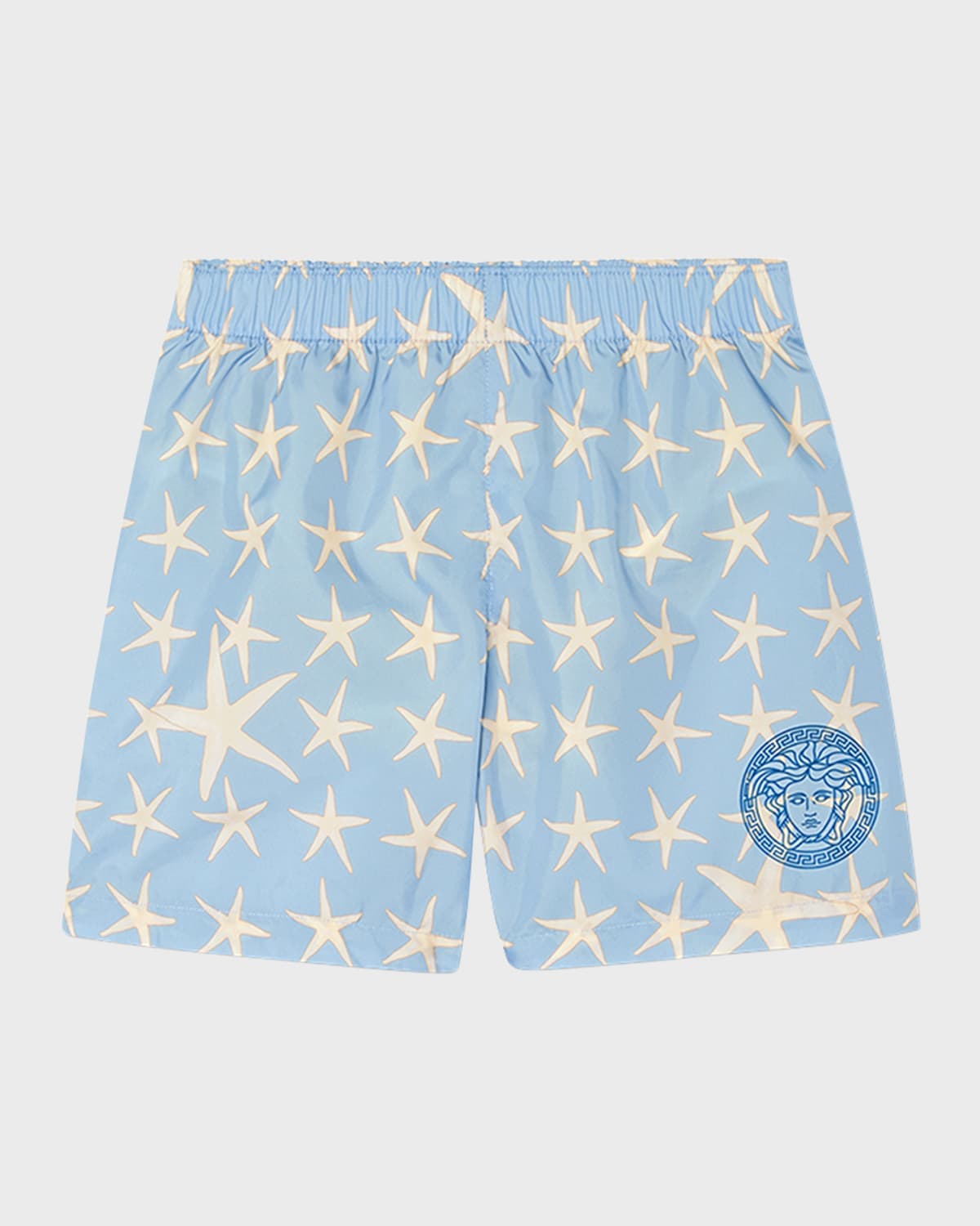 Shop Versace Boy's Starfish-print Swim Shorts In Blue Hydrangea