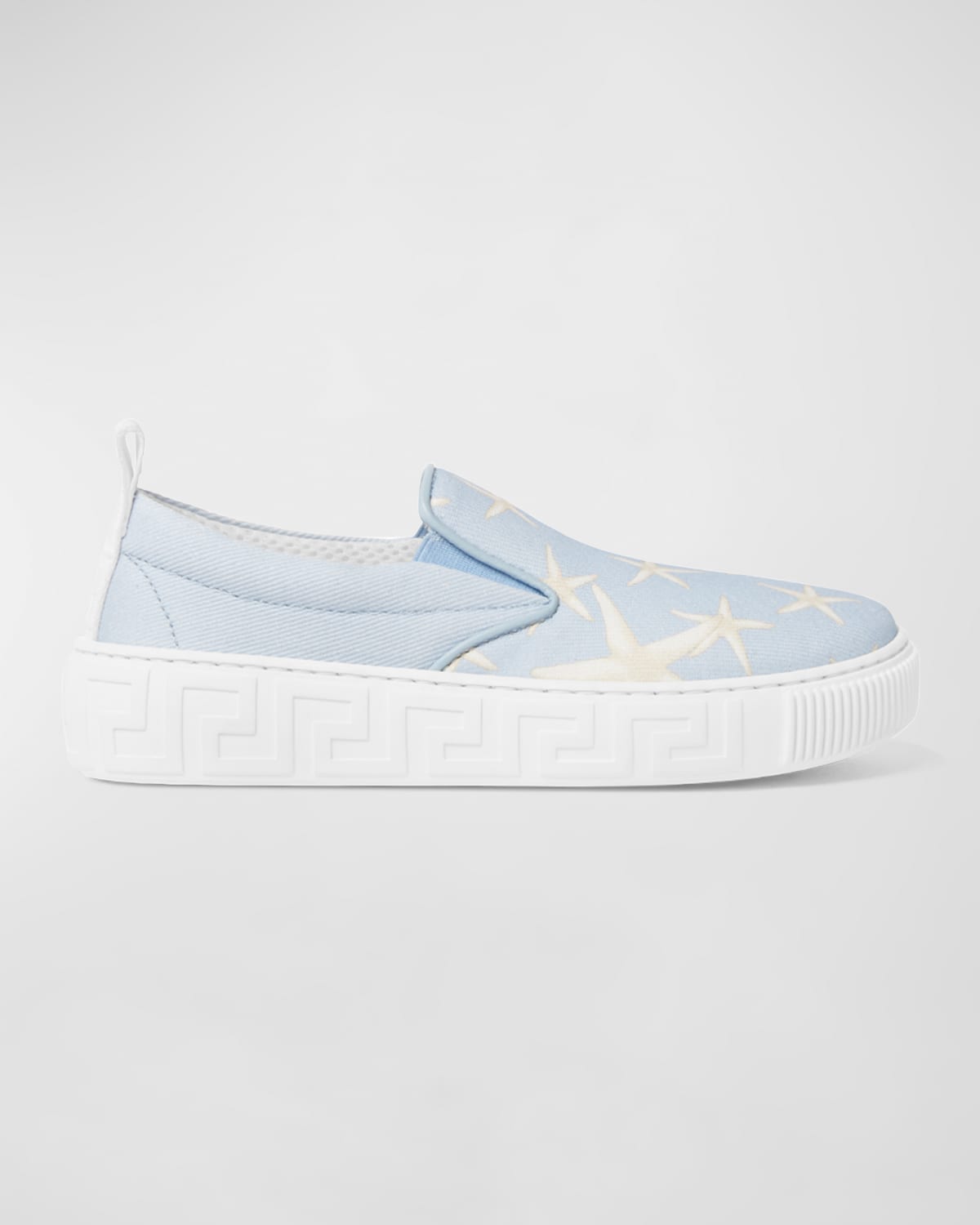 Shop Versace Boy's La Vacanza Leather Sneakers, Toddlers In Blue Hydrangea