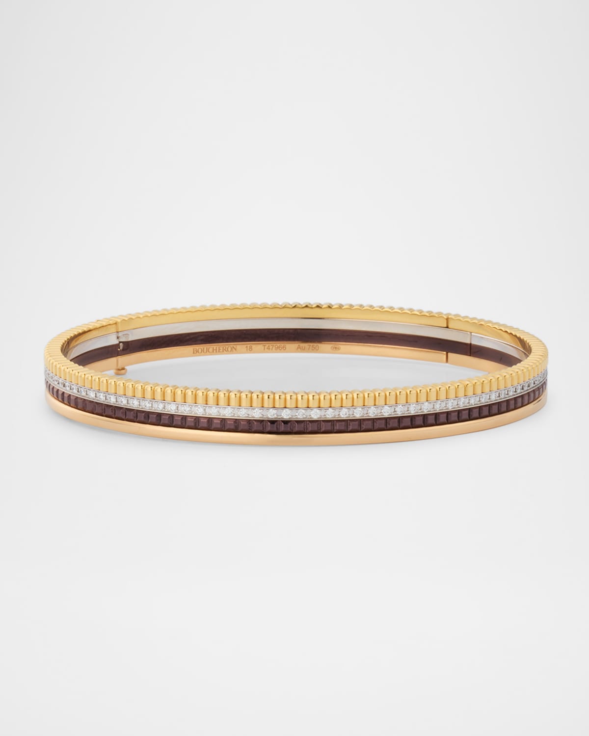 Boucheron Quatre Classique 18K Tricolor Gold Bracelet with Brown PVD and White Diamonds
