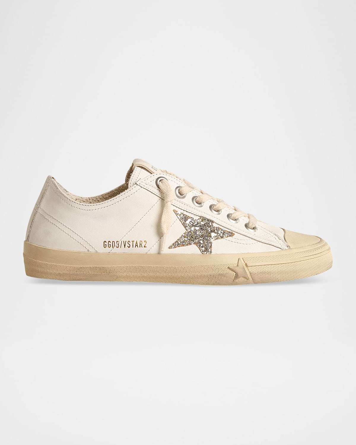 Golden Goose V-star Leather Glitter Low-top Sneakers In White