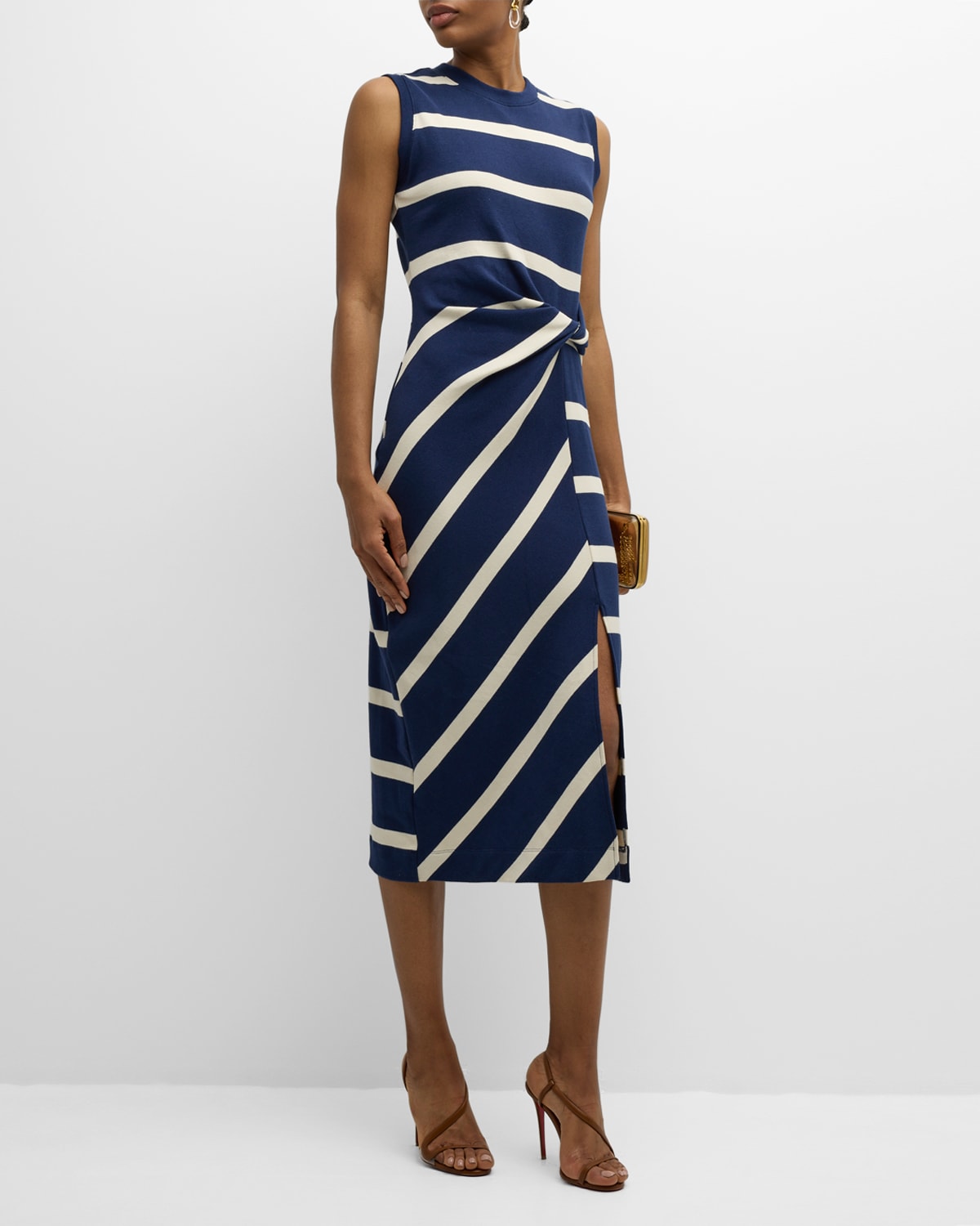 Shop Tanya Taylor Cody Sleeveless Striped Midi Dress In Maritime Blue/cream