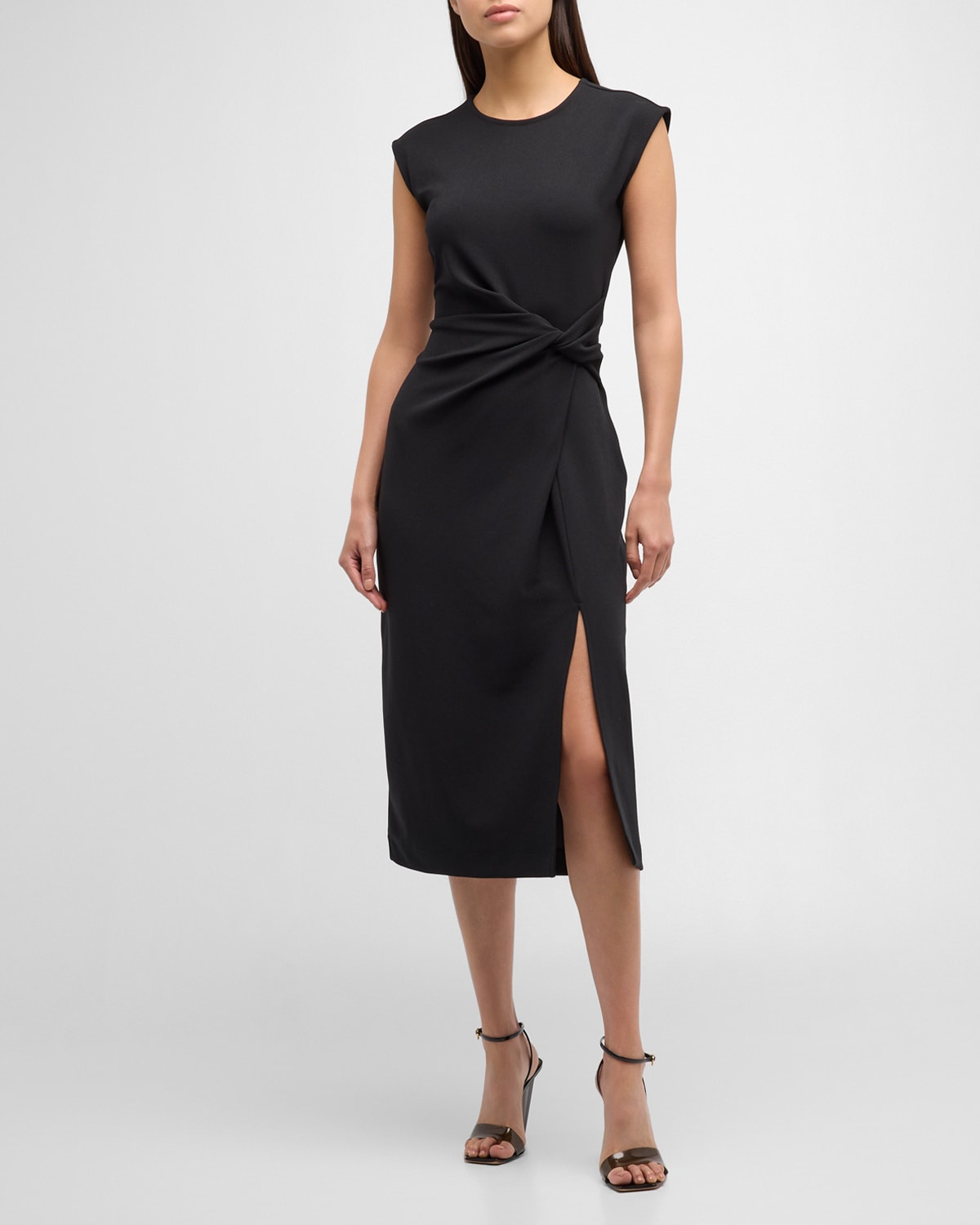 Shop Tanya Taylor Cody Sleeveless Twisted-waist Midi Dress In Black