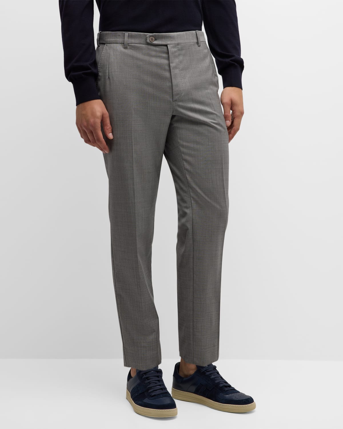 Brioni Men's Wool Sharkskin Pants In Gray