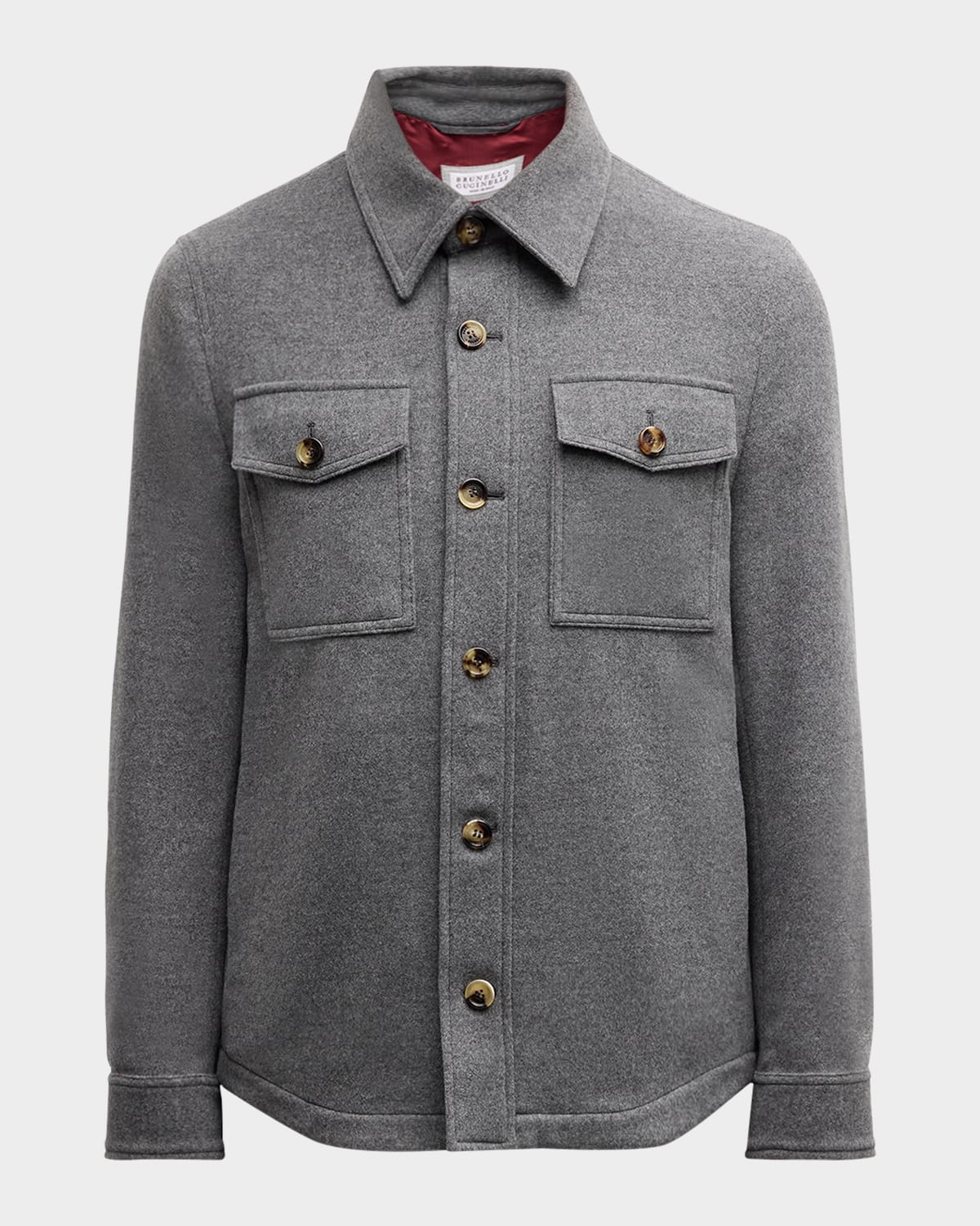 Brunello Cucinelli Men's Cashmere Western Shirt Jacket In Gray