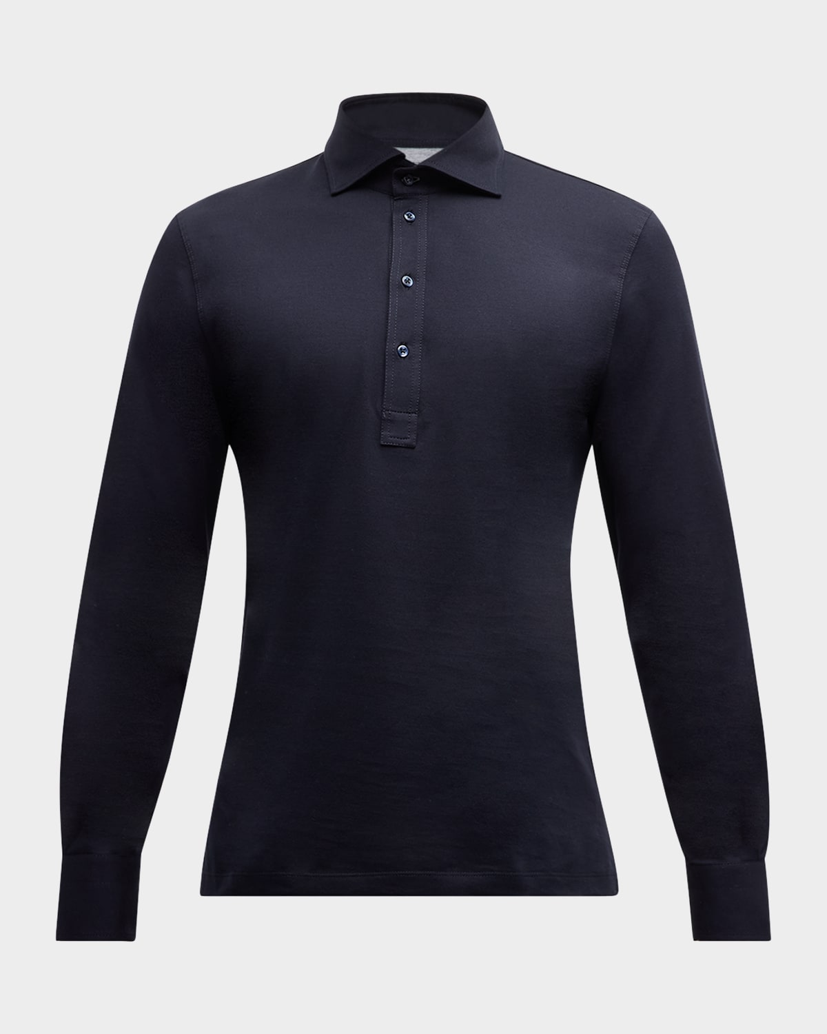 Brunello Cucinelli Long-sleeved Cotton Polo Shirt In Navy