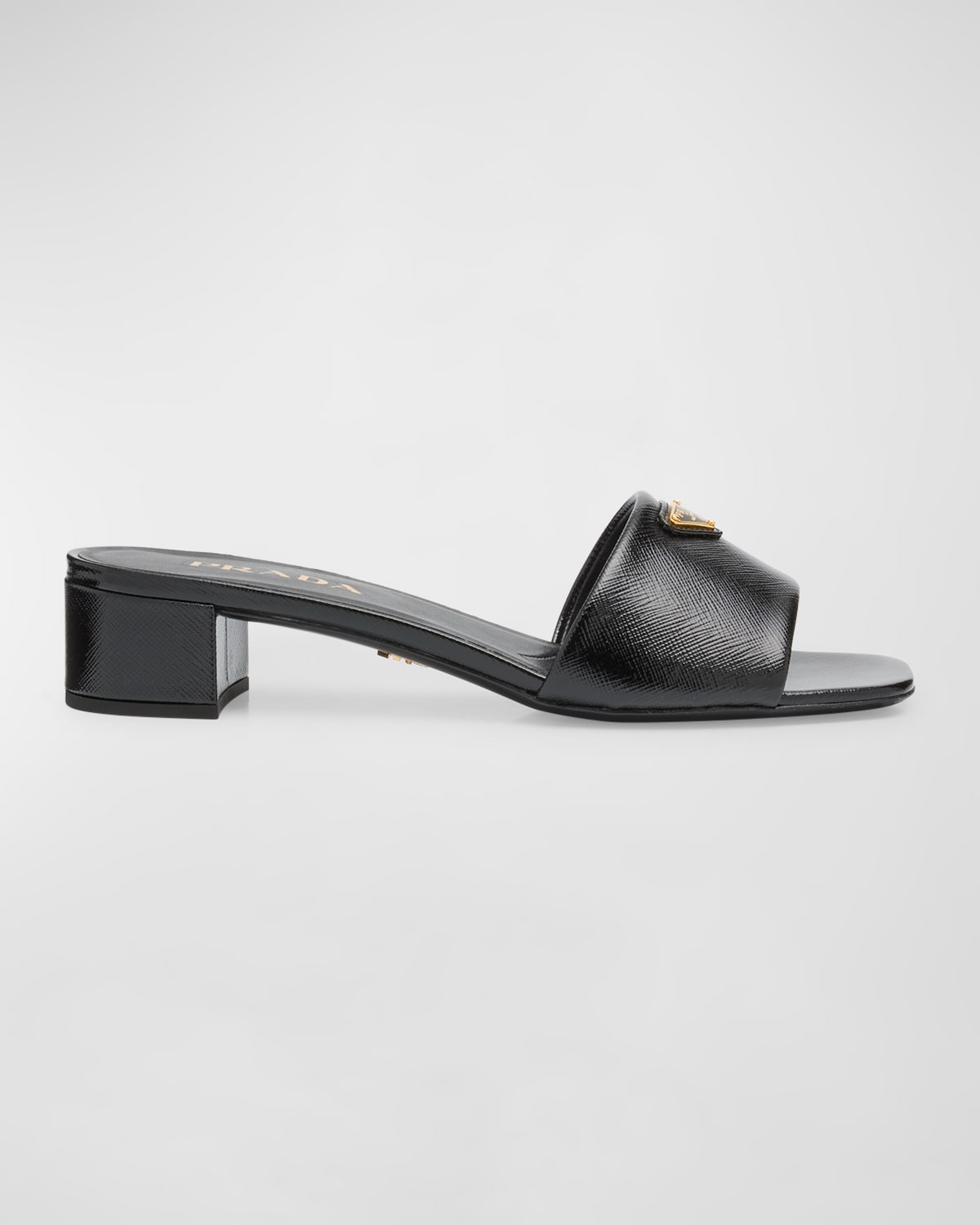 Prada Leather Logo Slide Sandals In Black