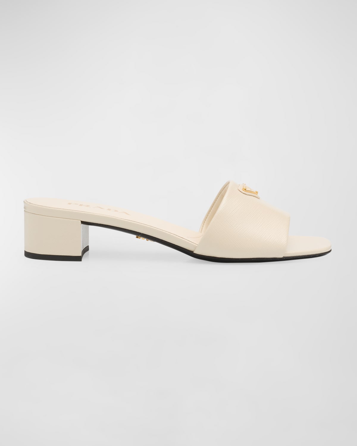 Prada Leather Logo Slide Sandals In White