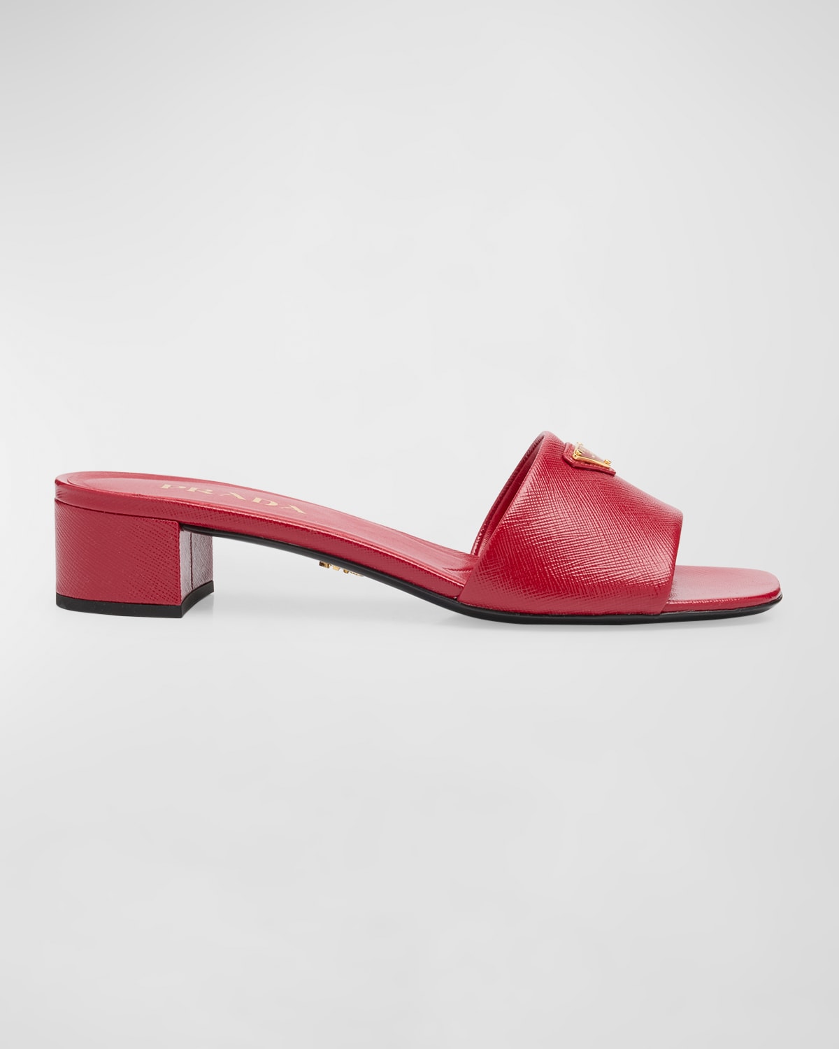 Shop Prada Leather Logo Slide Sandals In Cherry