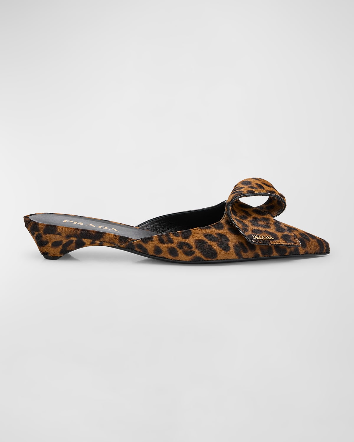 Prada Leopard Ribbon Ballerina Mules In Brown