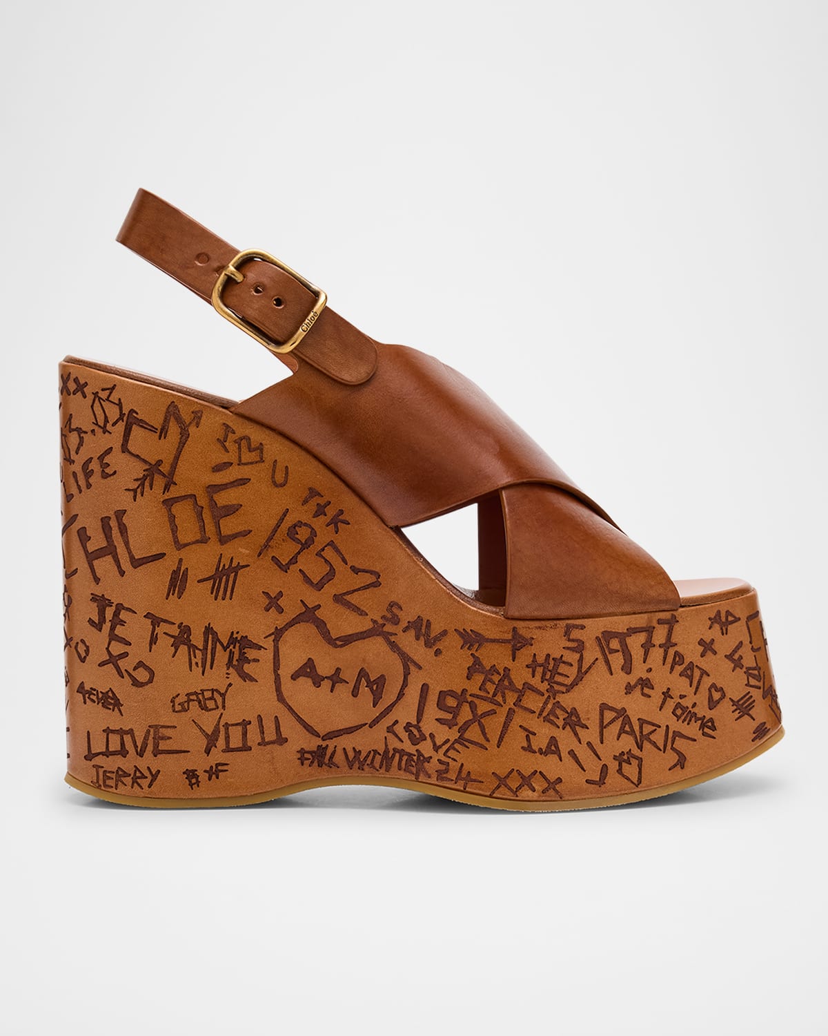 Shop Chloé Maxime Leather Crisscross Platform Sandals In Ginger Brown